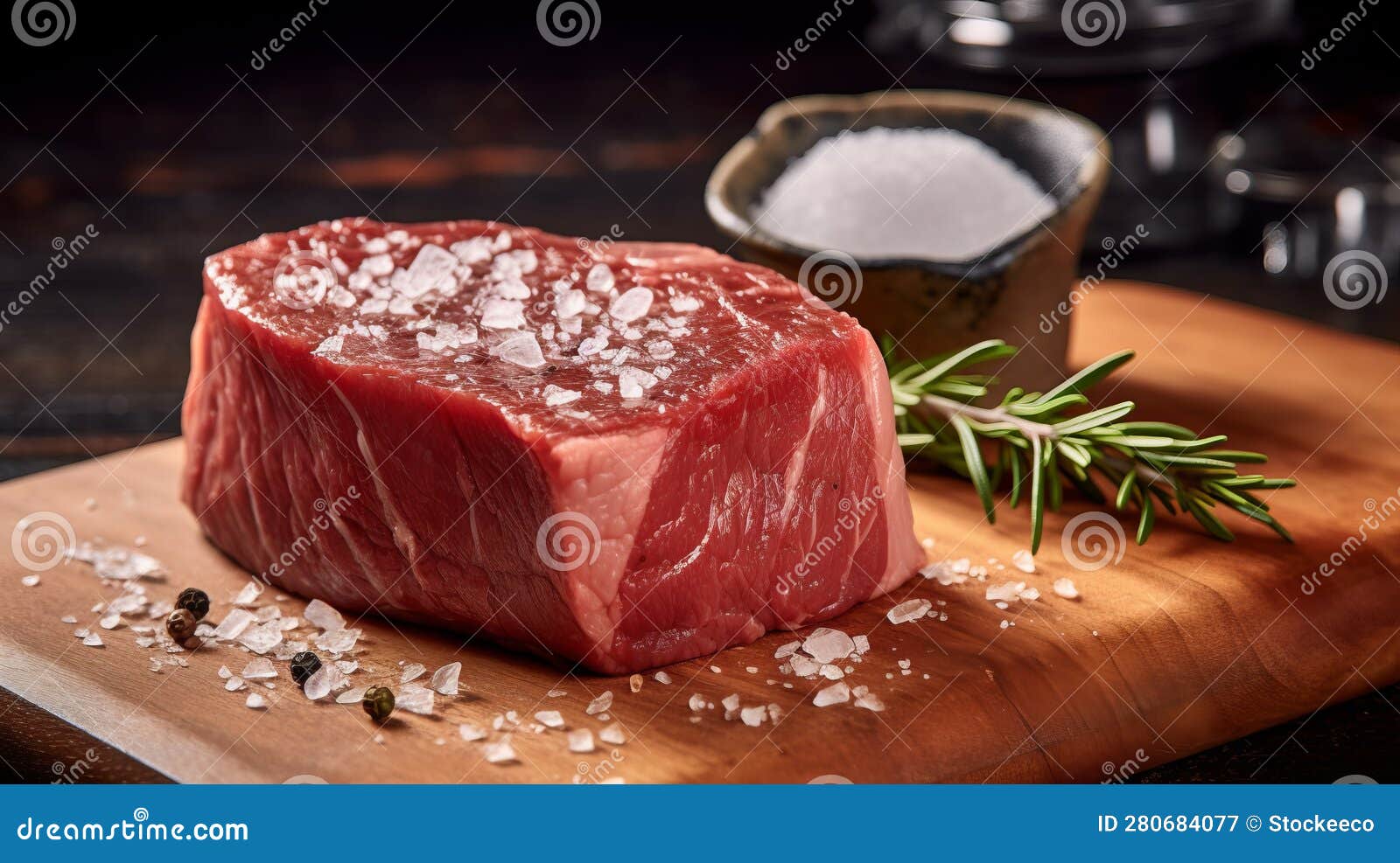 8k resolution steak with salt and herbs