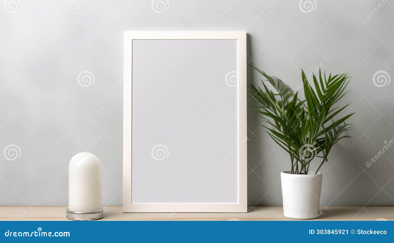 8k resolution white frame mockup with plants and vase