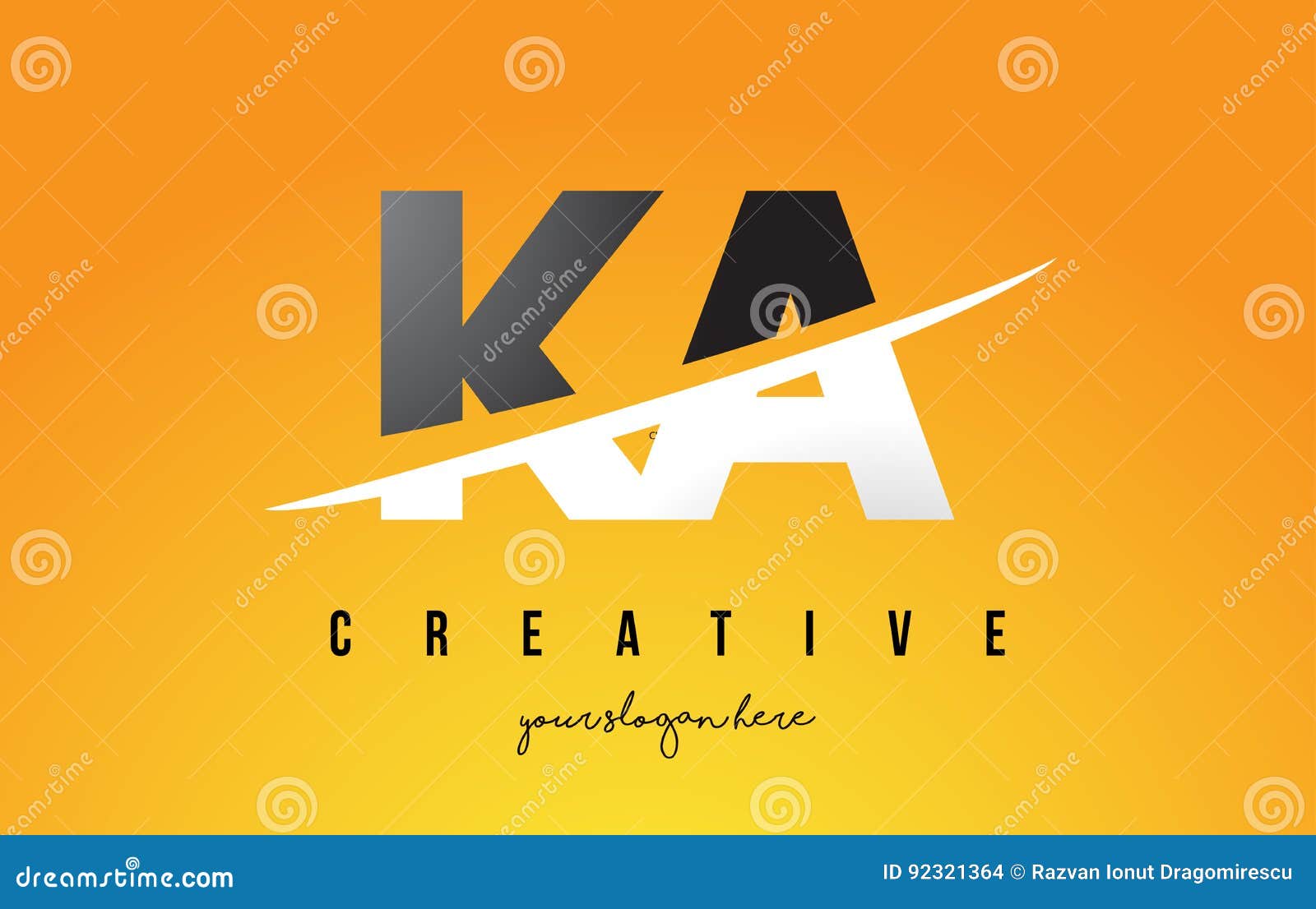 ka k a letter modern logo  with yellow background and swoosh.