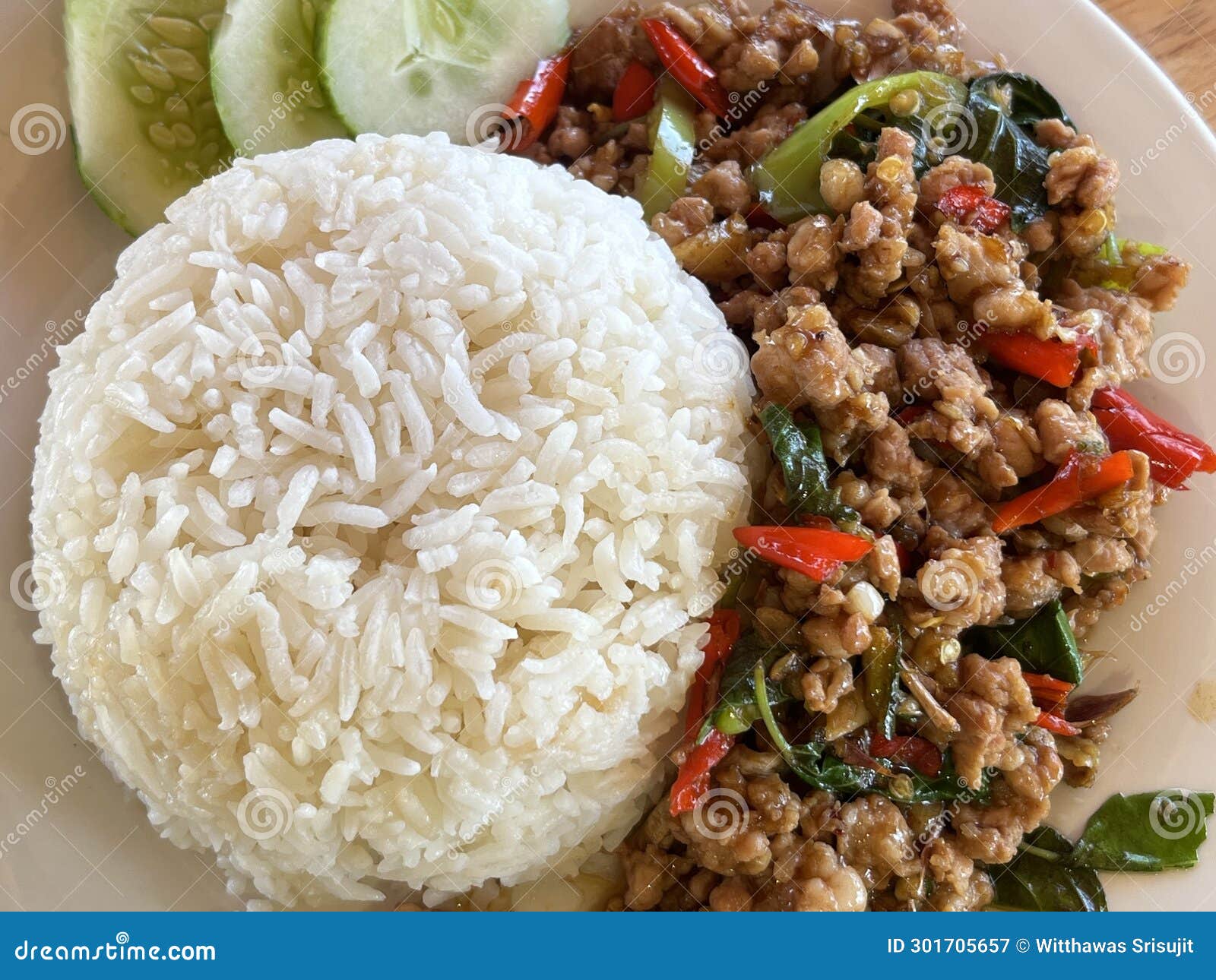 ka pao nuea or stir-fry beef spicy with basil leaf  and rice.