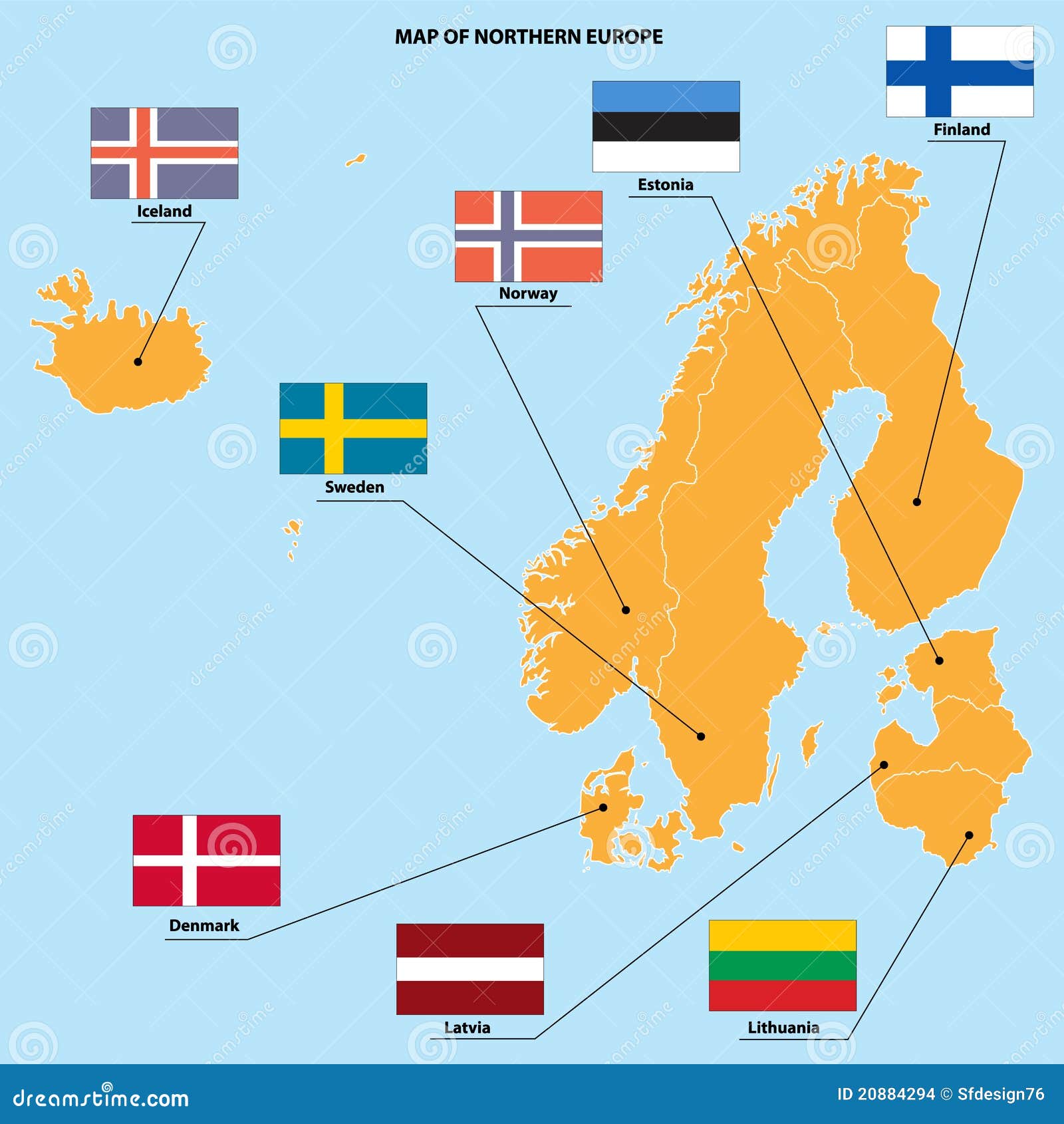 Kaart En Vlaggen Van Noord-Europa Vector Illustratie - Illustration Of Overzees, Litouwen: 20884294