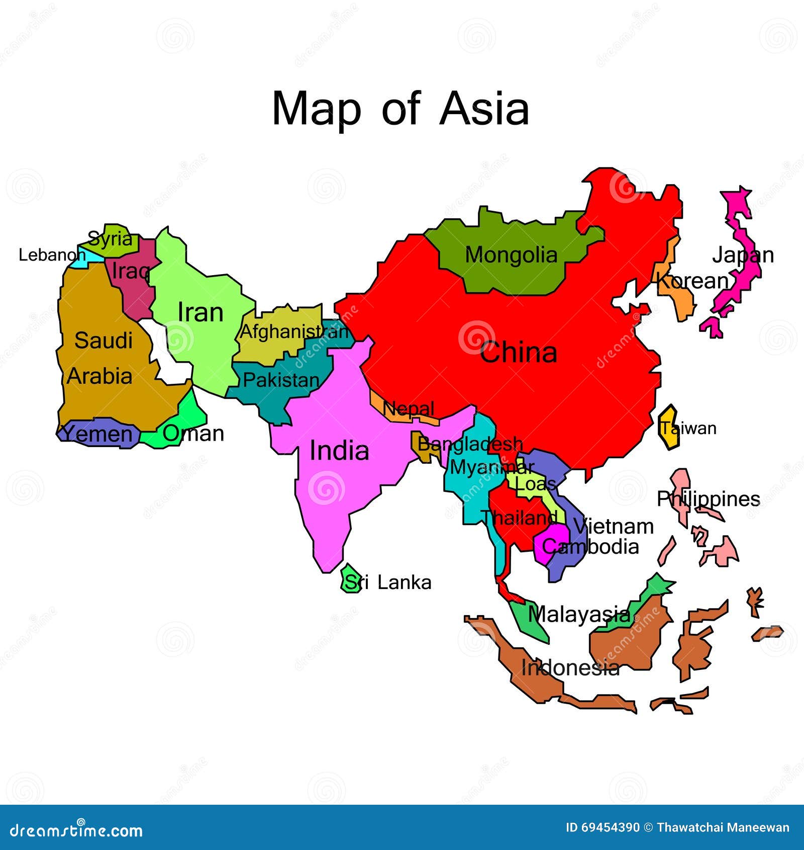 Kaart Van Azië Op Witte Achtergrond Vector Illustratie - Illustration Of Continent, Grens: 69454390