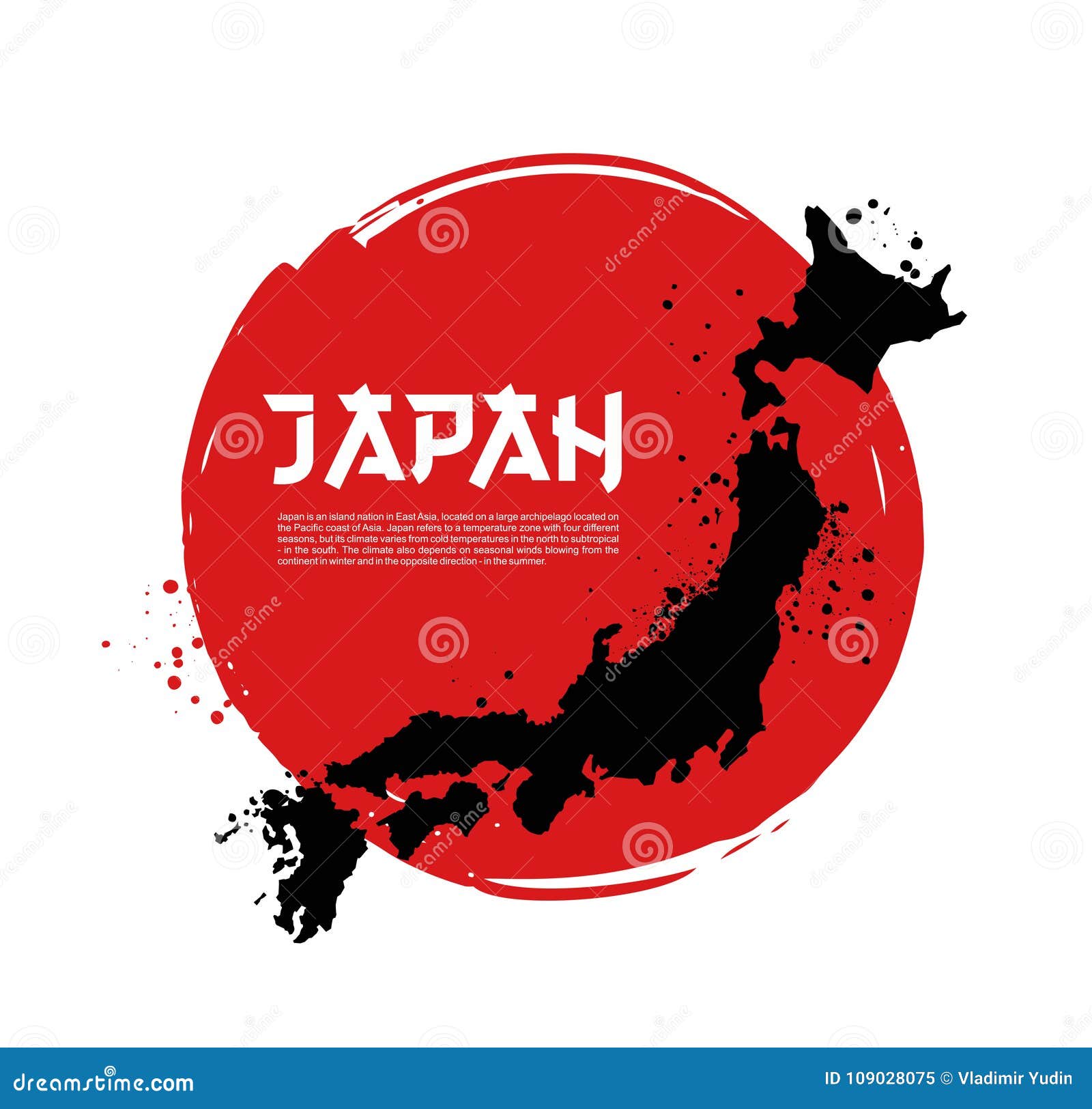 Kaart Van De Japanse Vlag Van Japan En Vector Illustratie