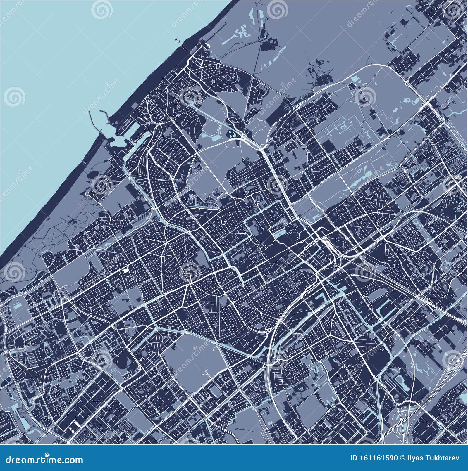 Kaart Van De Stad Den Haag, Den Haag, Nederland Vector Illustratie - Illustration Of Stedelijk, Grafisch: 161161590