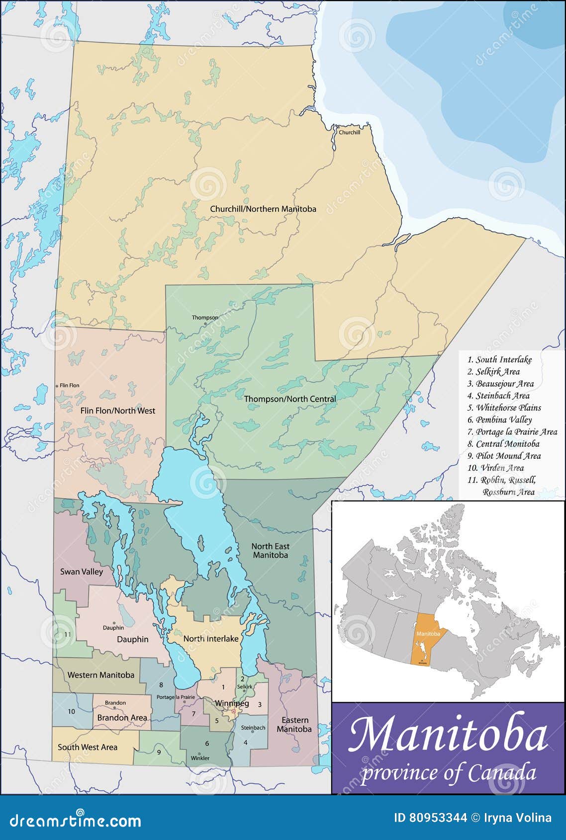 Kaart van Manitoba vector illustratie. Illustration of administratief