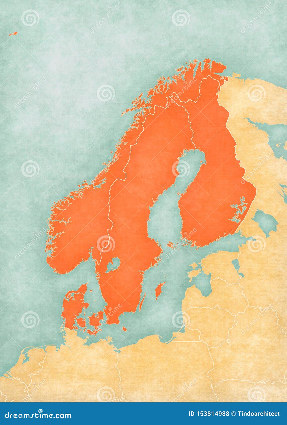 Kaart Van Scandinavië - Noorwegen, Zweden, Finland En Denemarken Stock Illustratie - Illustration Of Achtergrond, Denemarken: 153814988