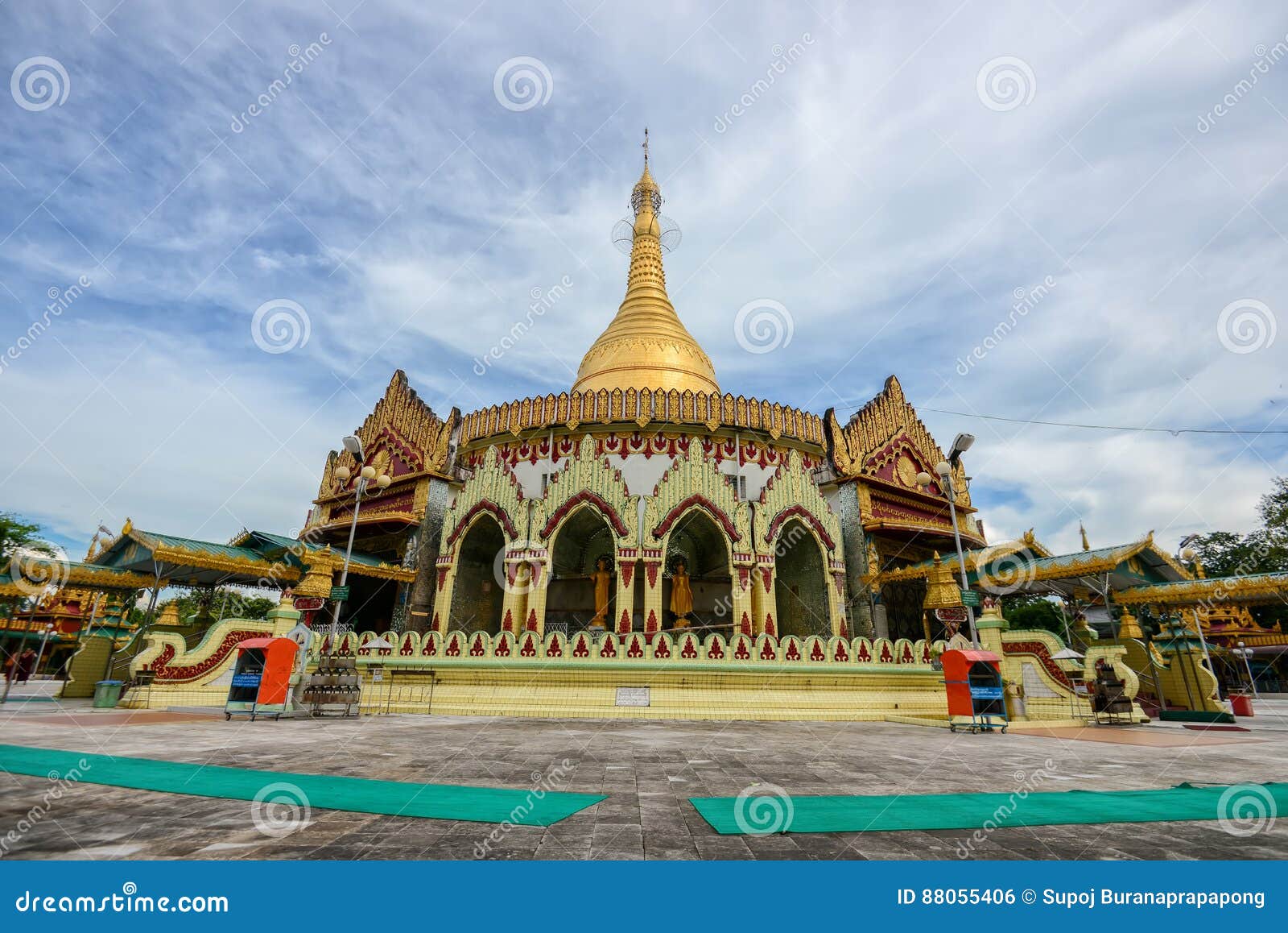 kaba aye pagoda famous place in yangon, myanmar with clear blue