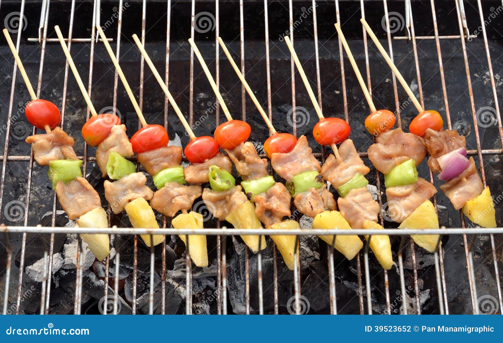 Kabob on BBQ grill stock photo. Image of dinner, fire 39523652