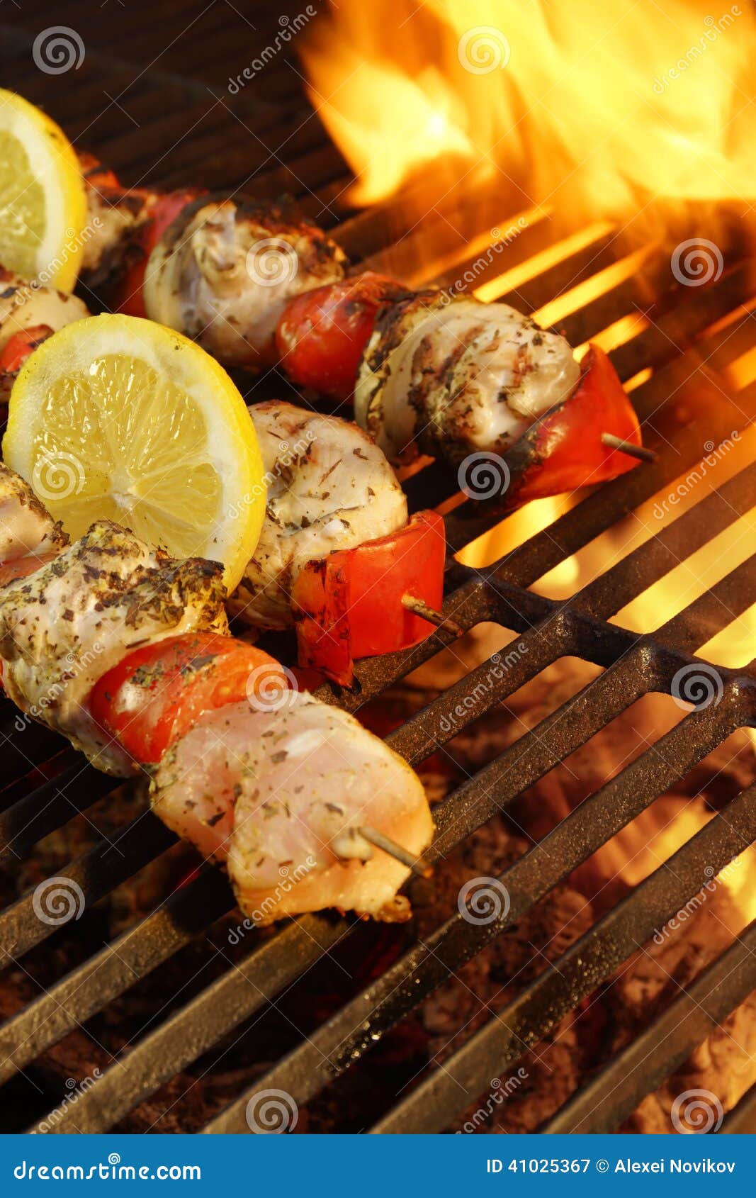 Kabob on BBQ grill stock image. Image of cookout, flames 41025367