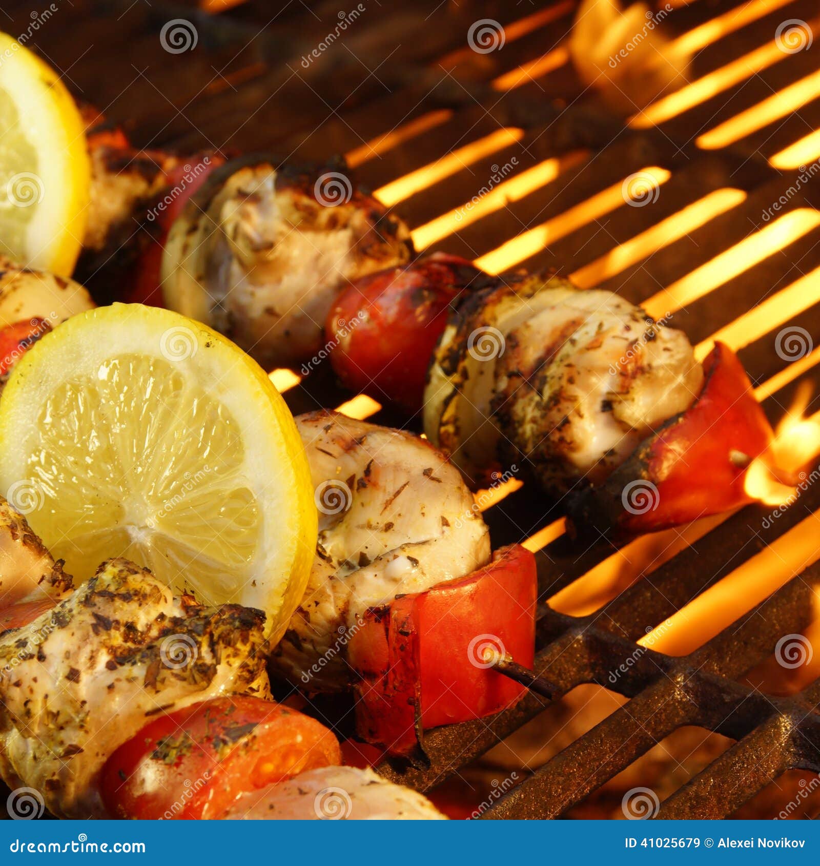 Kabob on BBQ grill stock image. Image of flame, grill 41025679