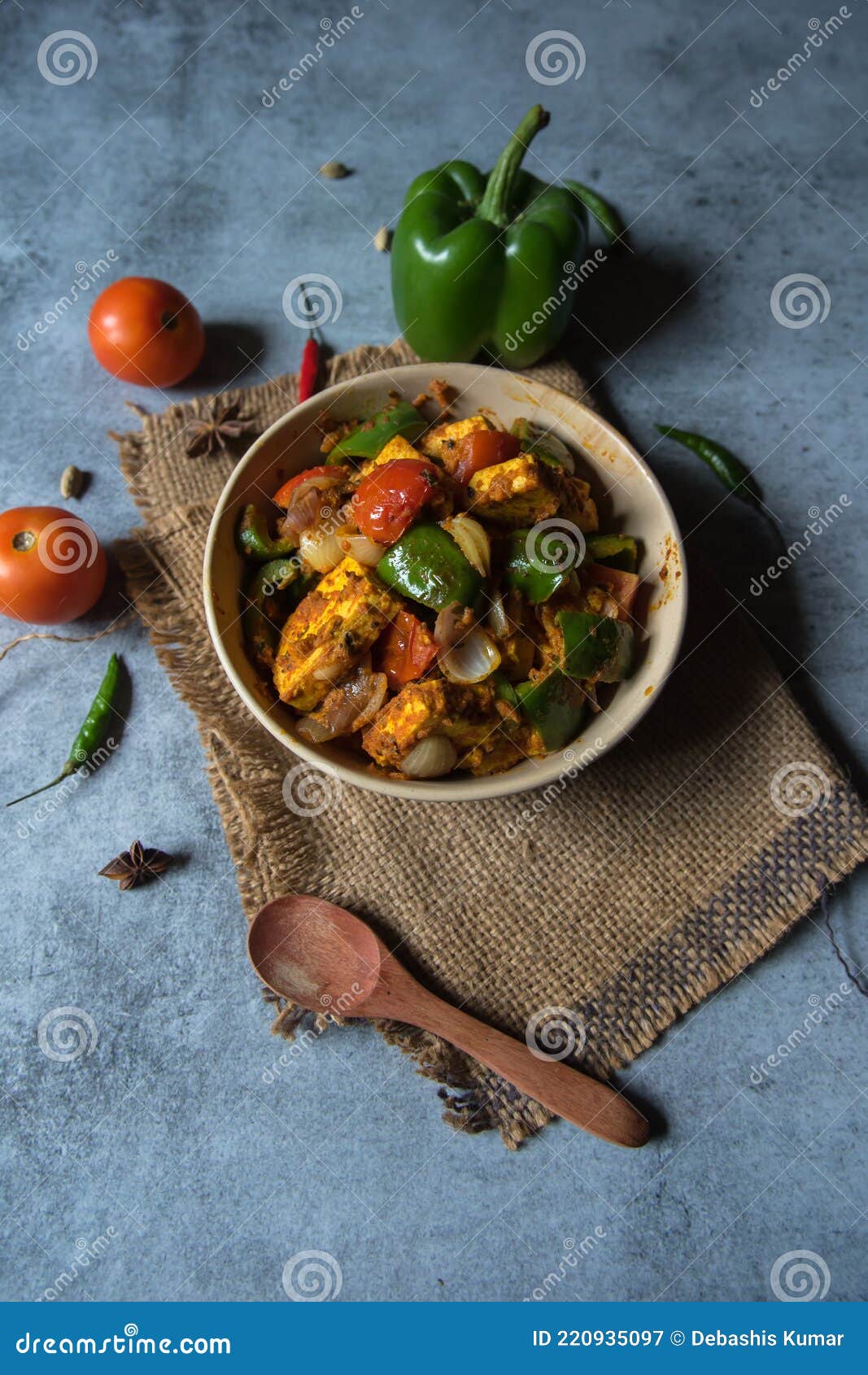 Kadai Paneer, a Popular North Indian Semi Dry Dish Made by Cooking Paneer  or Cottage Cheese Tomatoes and Bell Peppers Stock Image - Image of food,  indian: 220935097