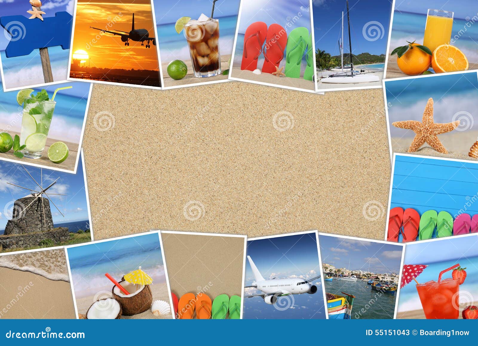 Kader Met Foto'S Van De Zomervakantie, Zand, Strand, Vakantie En Stock Afbeelding - Image Of Zomer, Ontspanning: 55151043