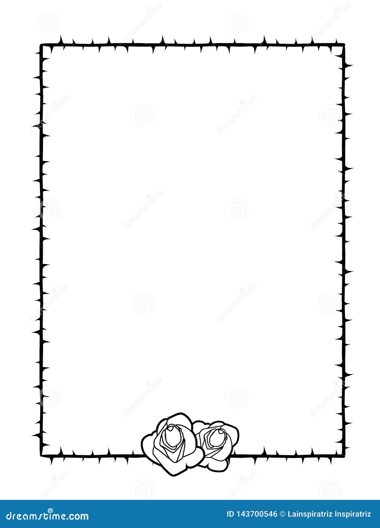 Kader Van Doornen Met Twee Rozen Op Zijn Die Bodem, Op Witte Achtergrond Wordt Geïsoleerd Stock Illustratie - Illustration Of Sier, Etiket: 143700546