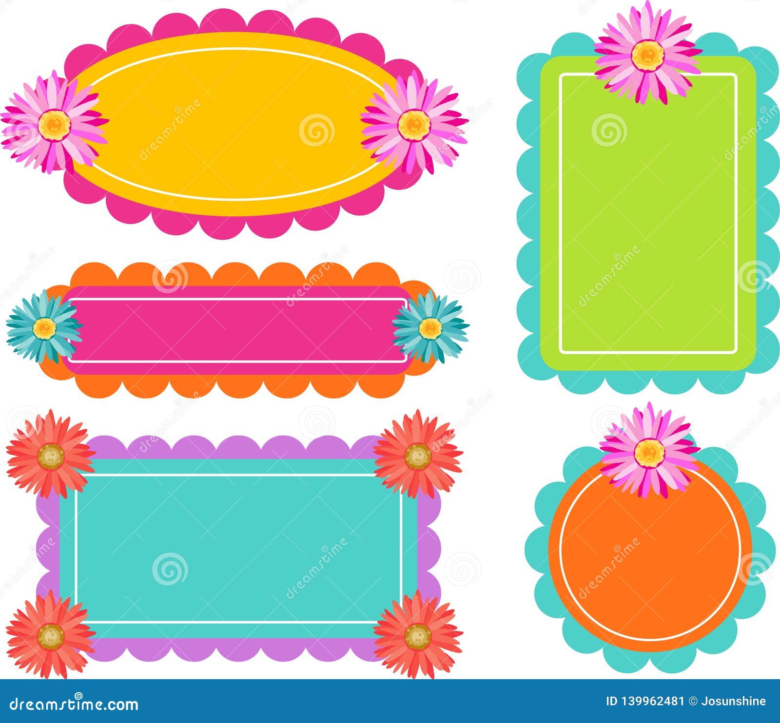Kaders Daisy Flower Retro Scalloped Vector Illustratie - Illustration Of Rand, Grens: 139962481