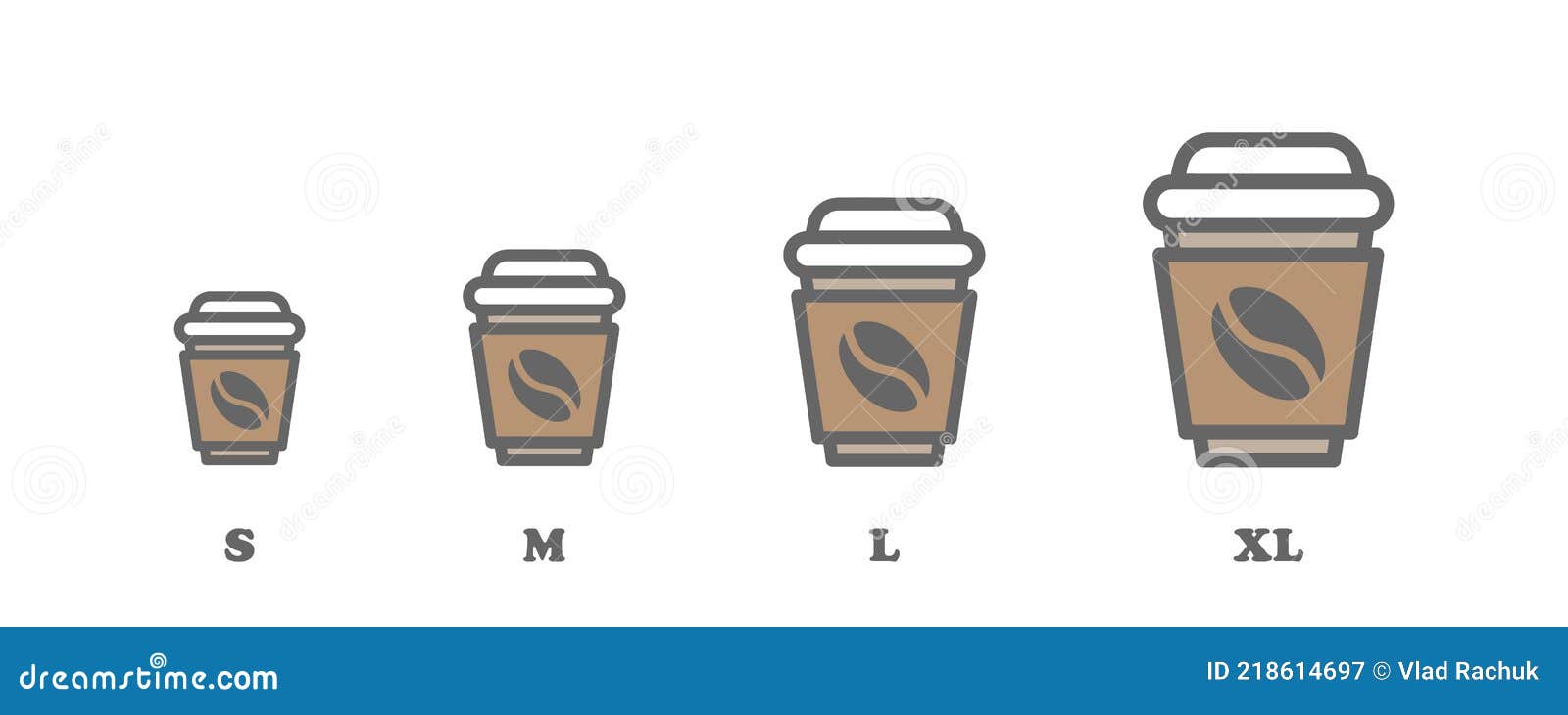 Kaffee Tasse Größen Flach Symbol Saß. Vektorisolierte Bechergrößen