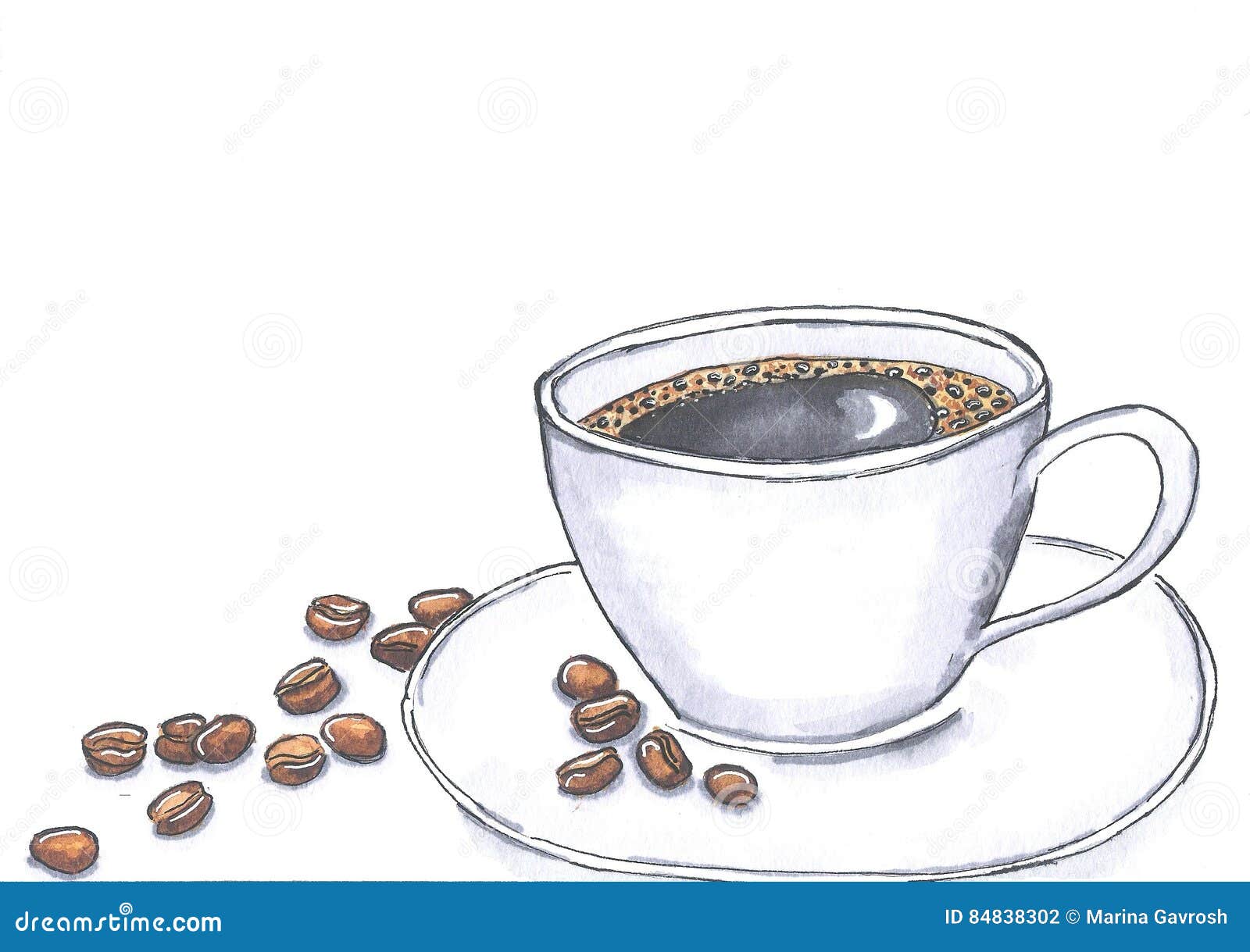Kaffeetasse Und Bohnen Gemalt Mit Aquarellen Auf Einem Weissen Hintergrund Stock Abbildung Illustration Von Weissen Kaffeetasse 8402