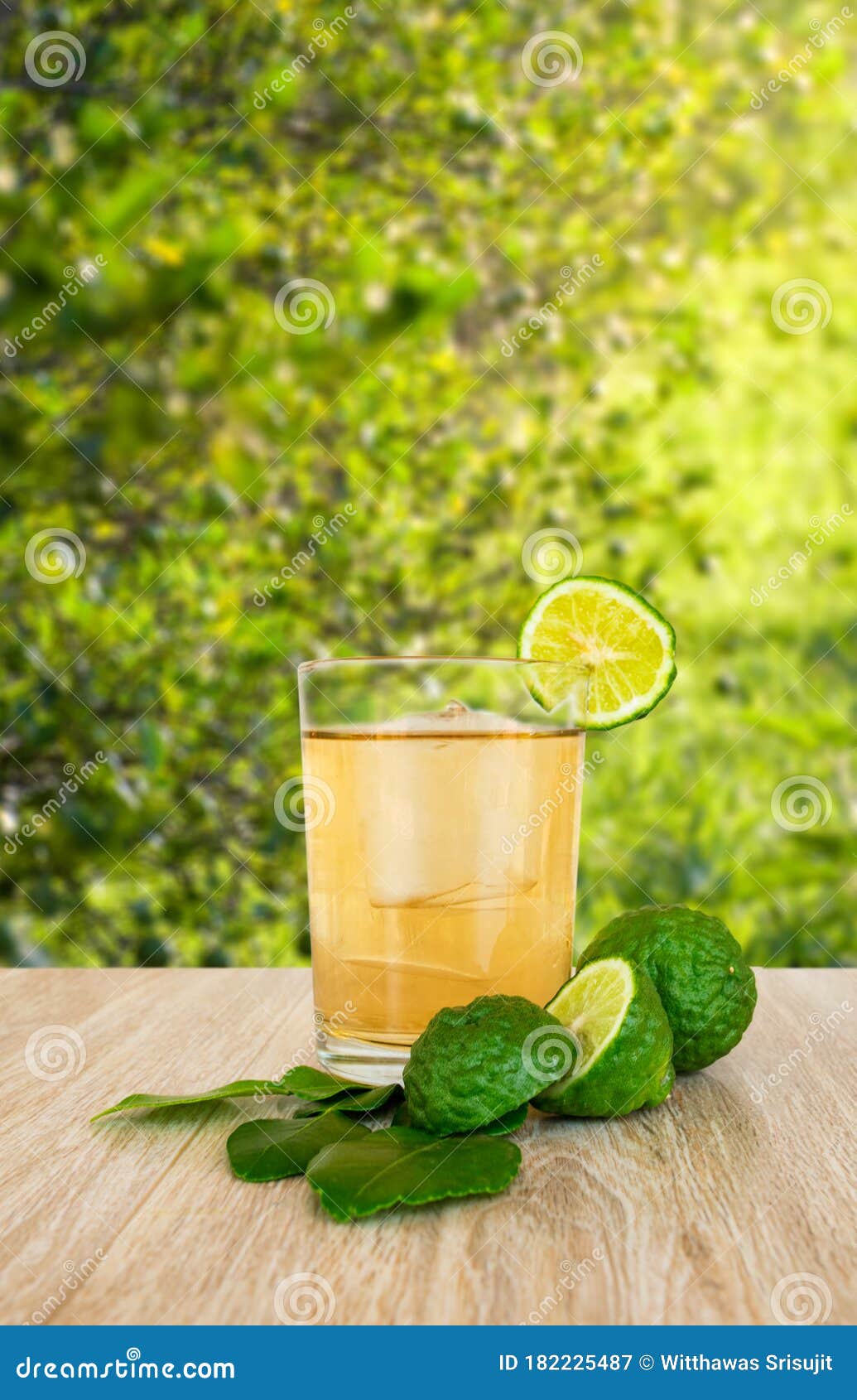 Kaffir Lime Tea and Leaves on a Wooden Table Stock Image Image of