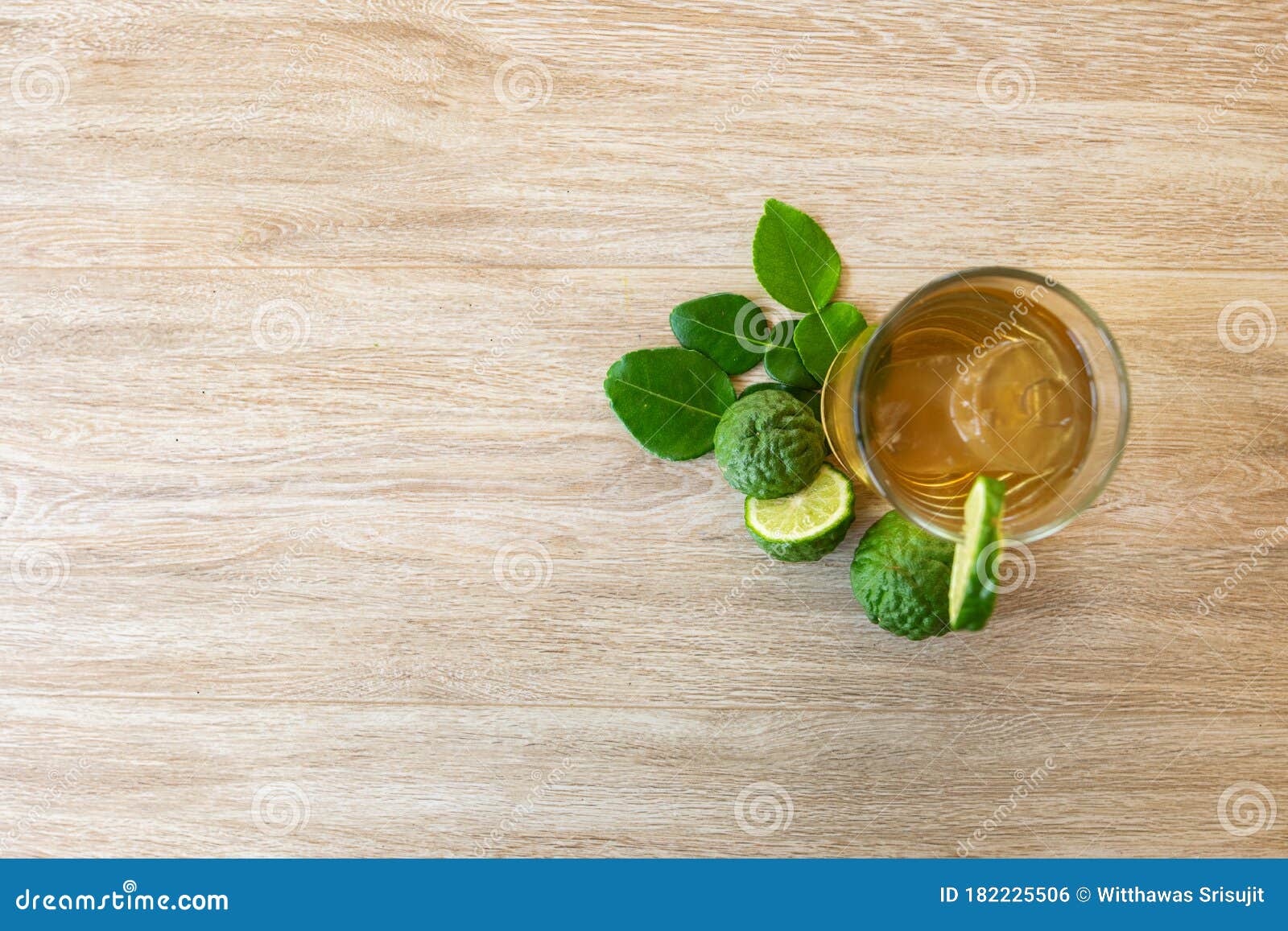 Kaffir Lime Tea and Leaves on a Wooden Table Stock Photo Image of