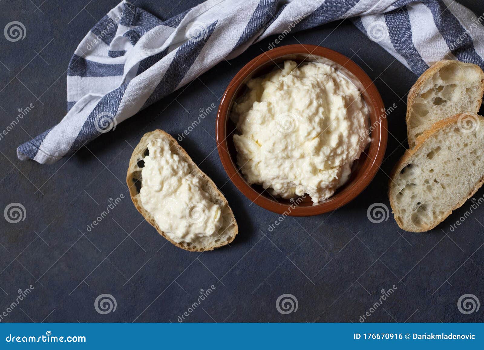 kajmak or kaymak. traditional homemade white cheese. sandwich with kajmak. balkan cuisine. serbian cuisine