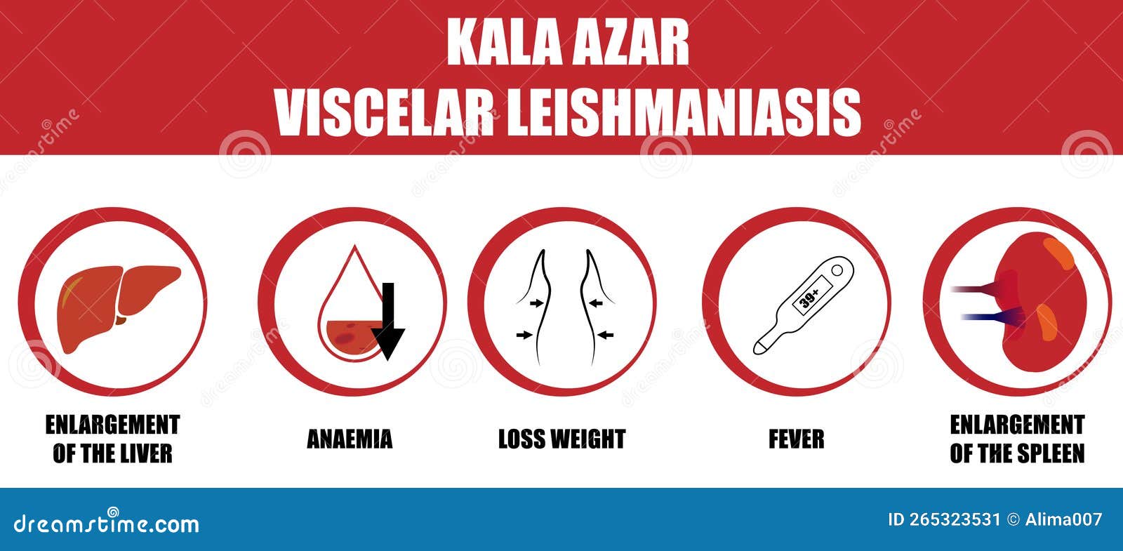 kala azar symptoms. viscelar leishmaniasis disease. round icon. black fever