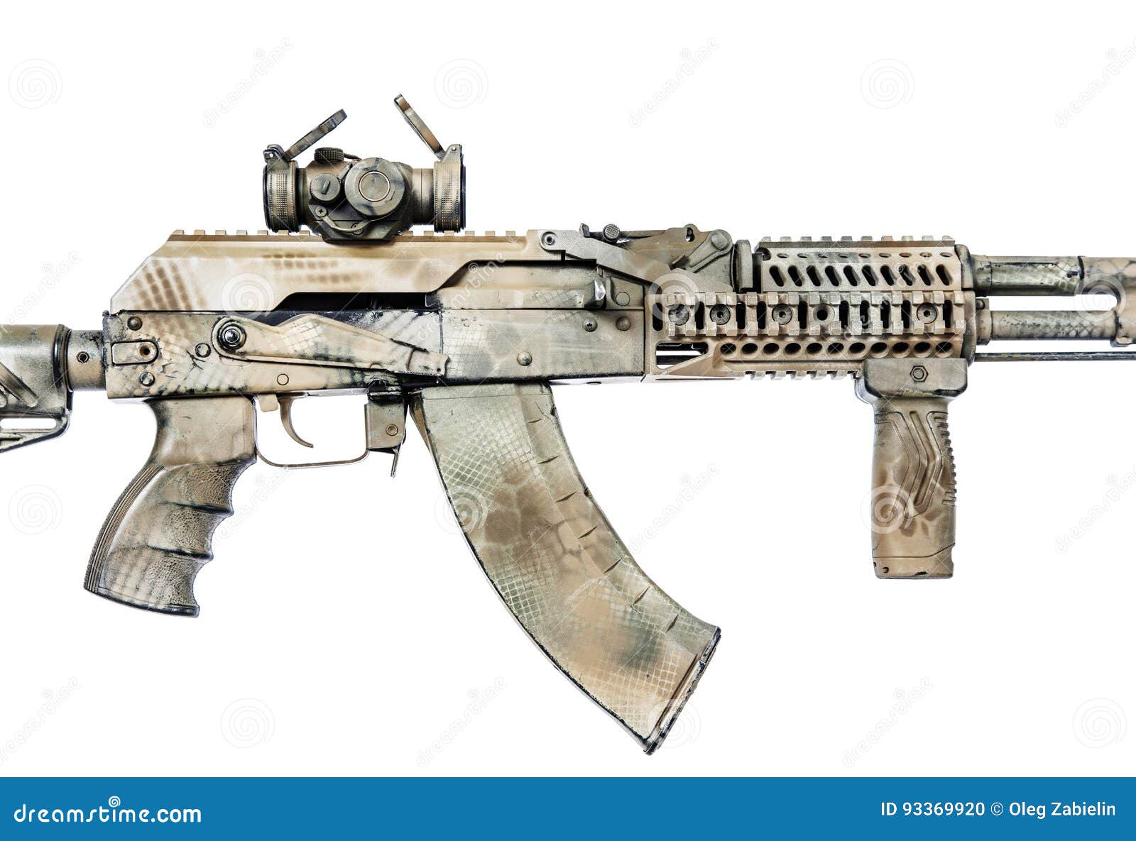 kalashnikov assault rifle on white background