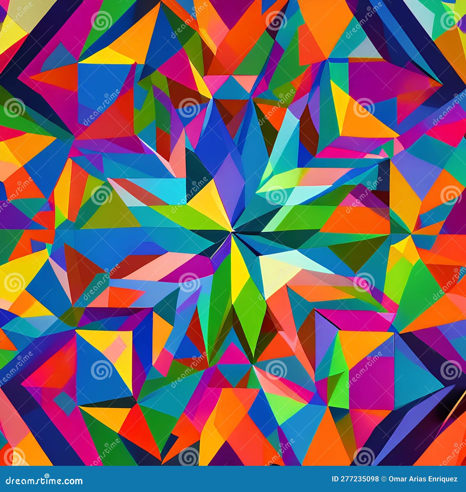 a kaleidoscopic  with overlapping triangles in rainbow colors5, generative ai