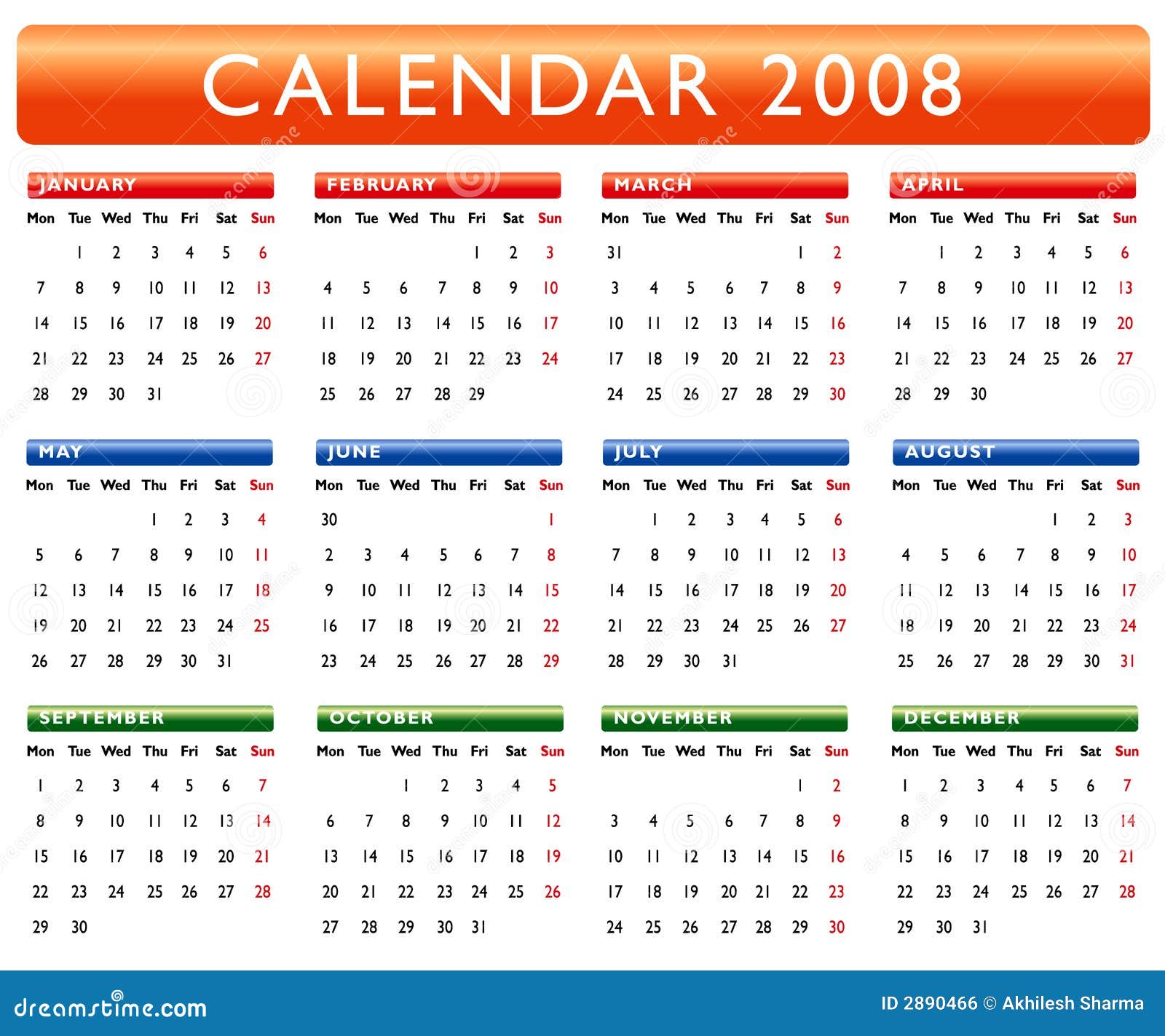  Kalender 2008  stock illustratie Illustratie bestaande uit 