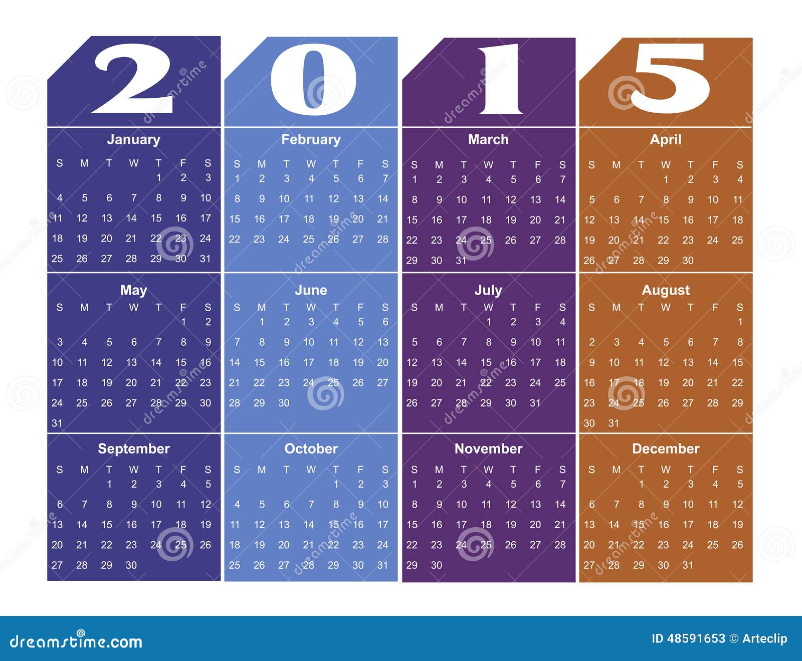 2015 Kalender. De kleurrijke kalender van 2015, EPS 10