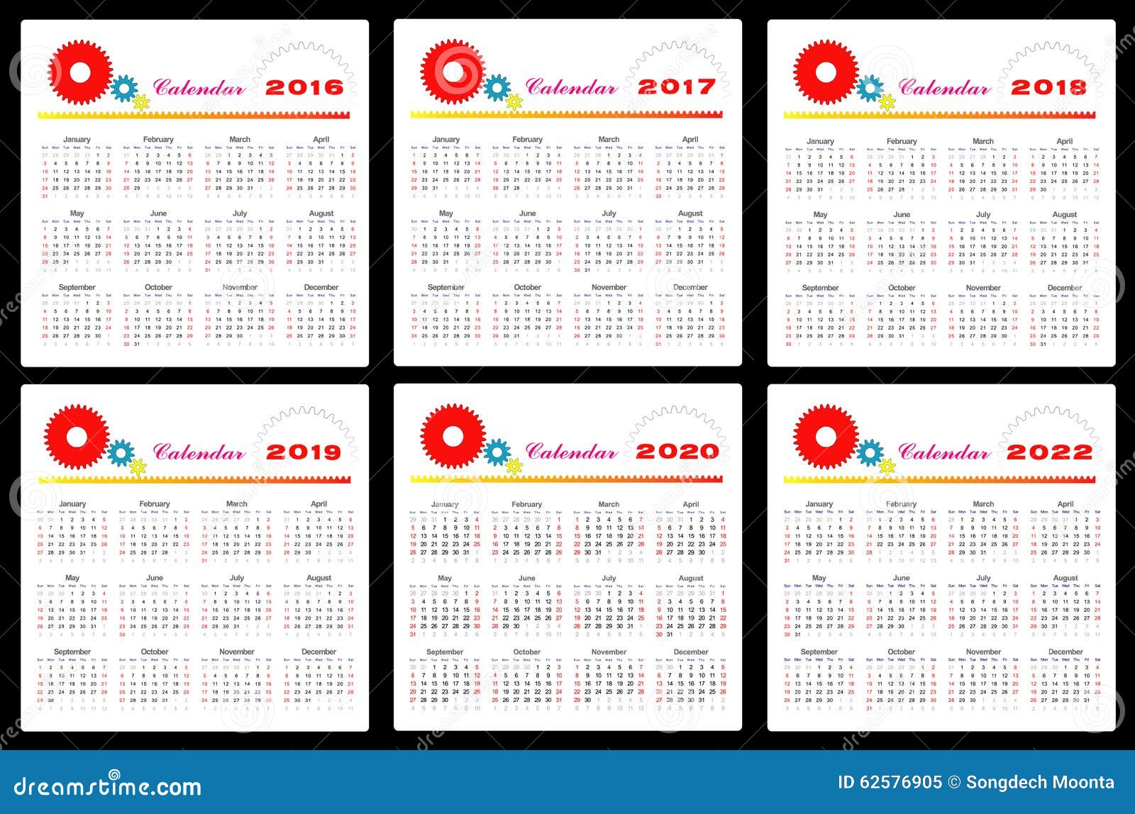 zo probleem tolerantie Kalender 2016-2022 vector illustratie. Illustration of daarna - 62576905