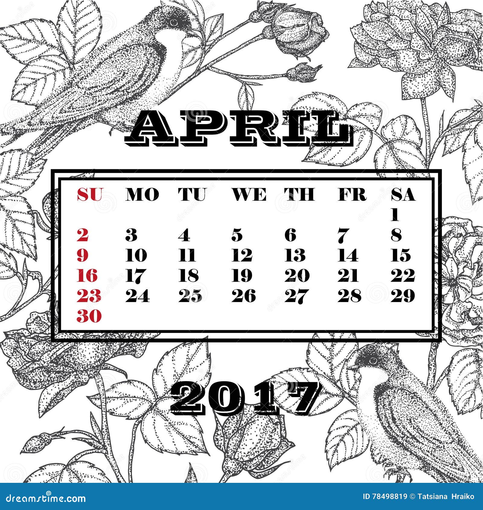 Kalender 2017 Auf Dem Monat April Stock Abbildung - Illustration von