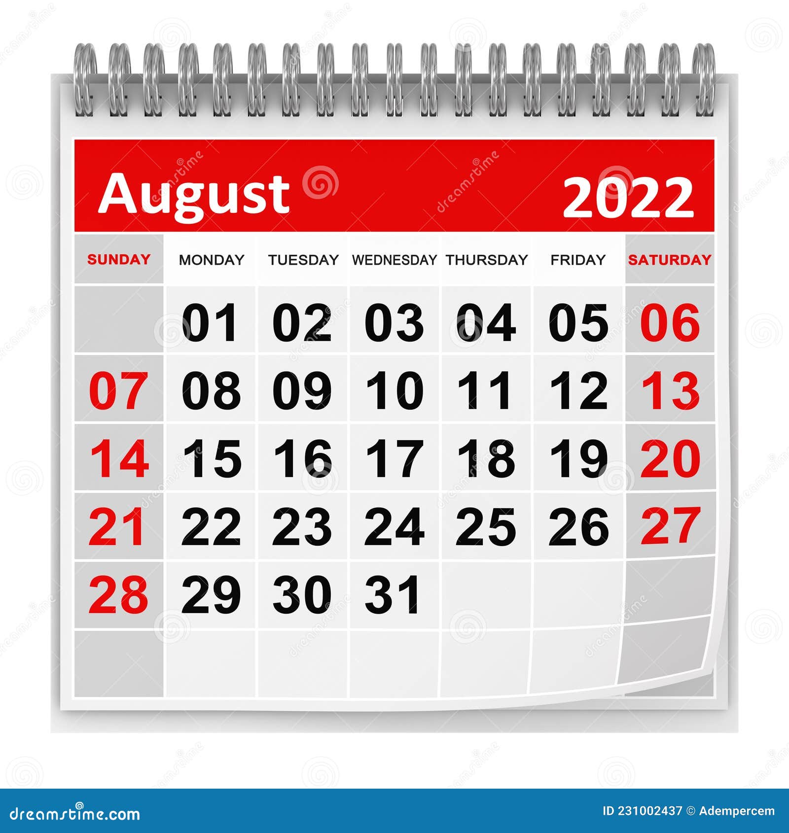 Kalender Augustus 2022 Stock Illustratie. Illustration Of Bindmiddel -  231002437