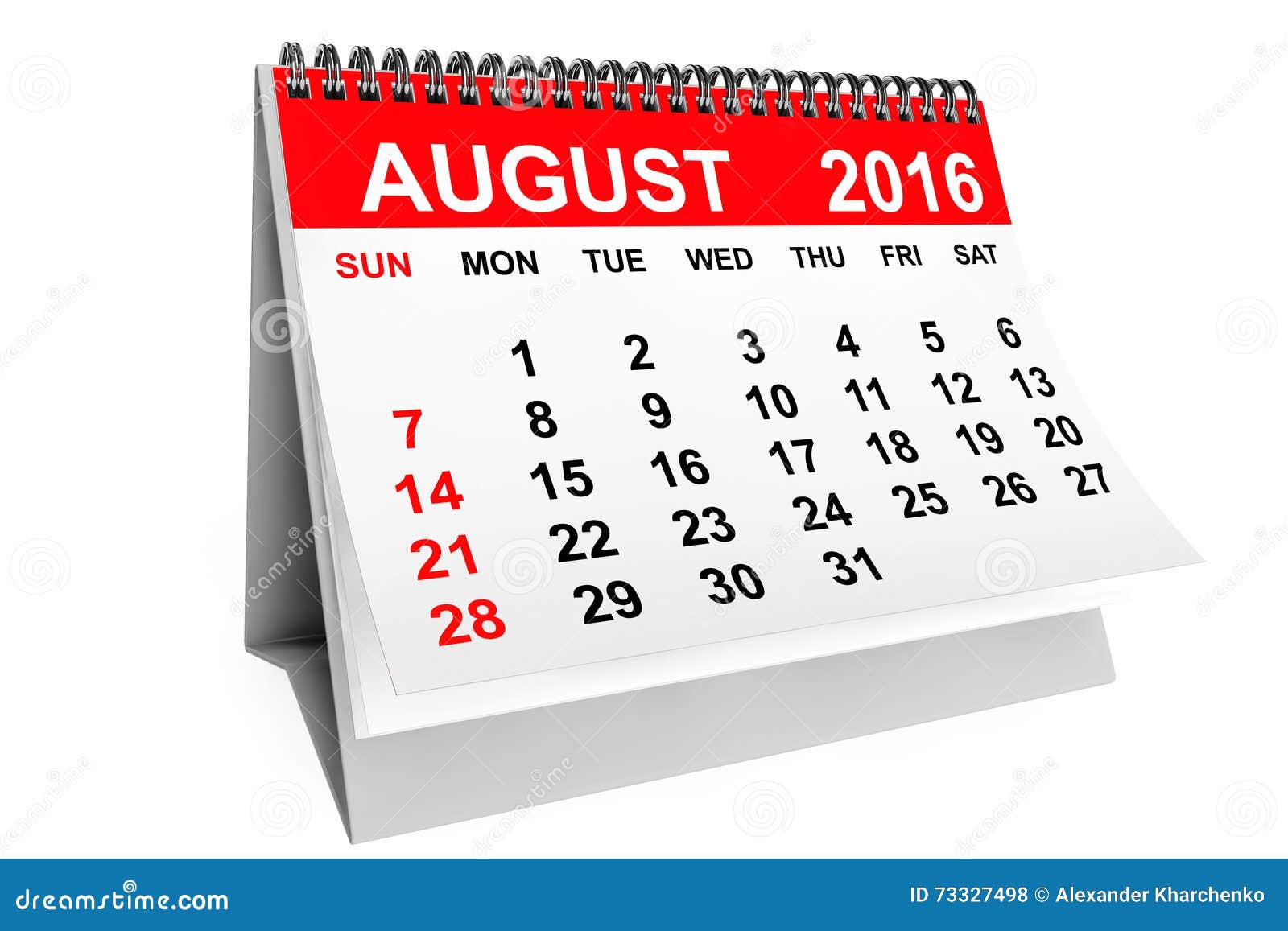 Kalender Augustus 2016 Het 3D Teruggeven Stock Illustratie - Illustration Of Notitieboekje, Aantallen: 73327498