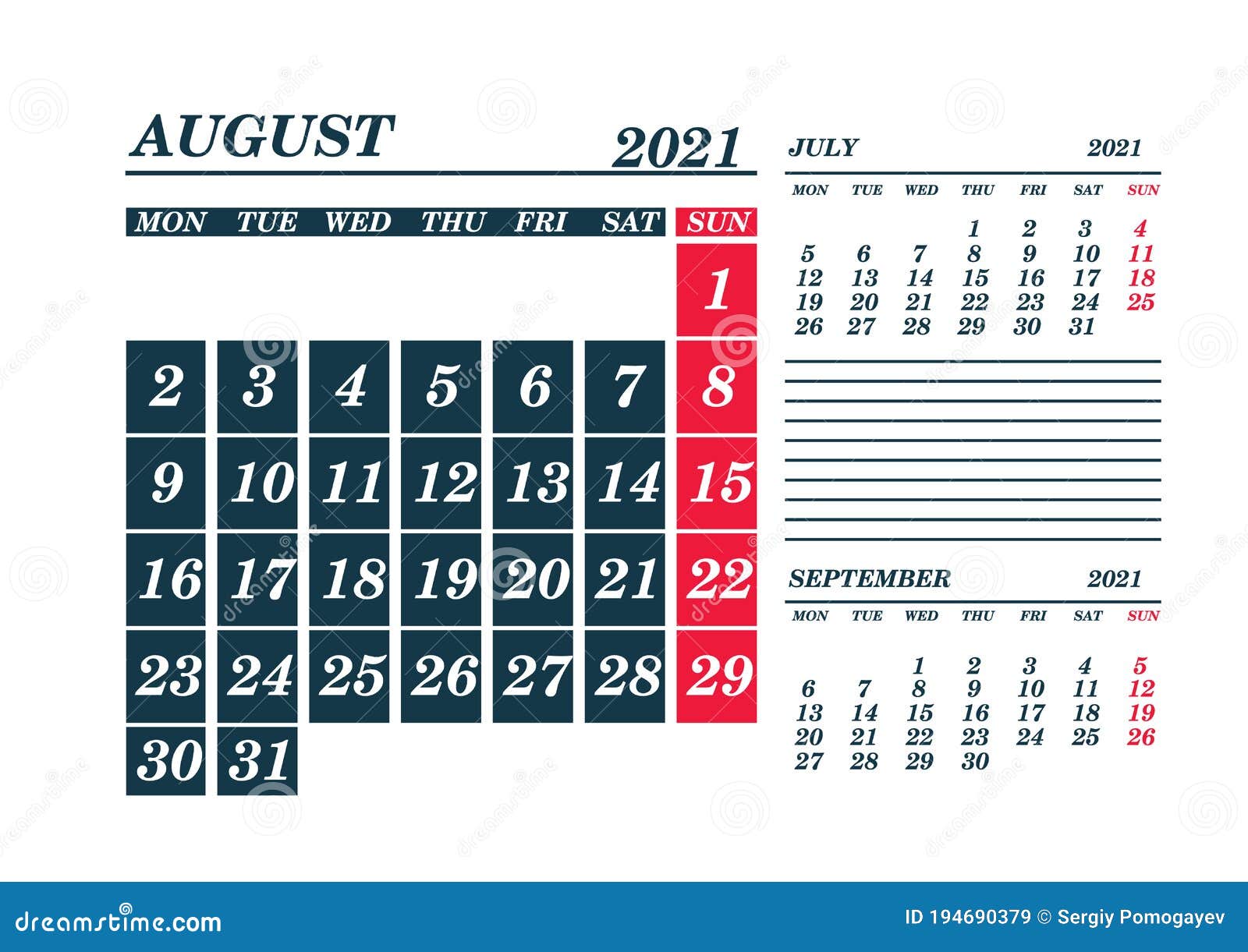 Kalender 2021 Augustus 2010 Vector Illustratie - Illustration Of Engels, Datum: 194690379