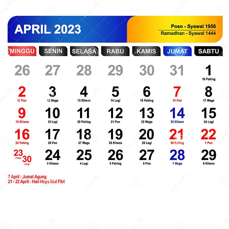 Kalender Bulan April 2023 Lengkap Dengan Hari Libur Stock Photo