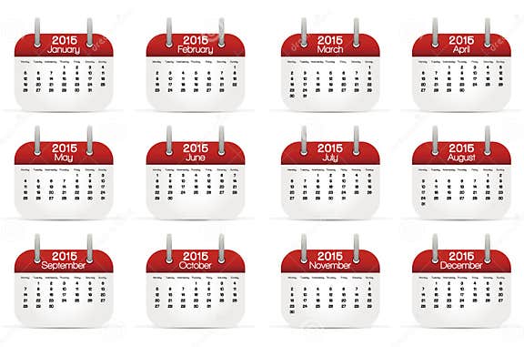 Kalender 2015 in Der Englischen Sprache Stock Abbildung Illustration
