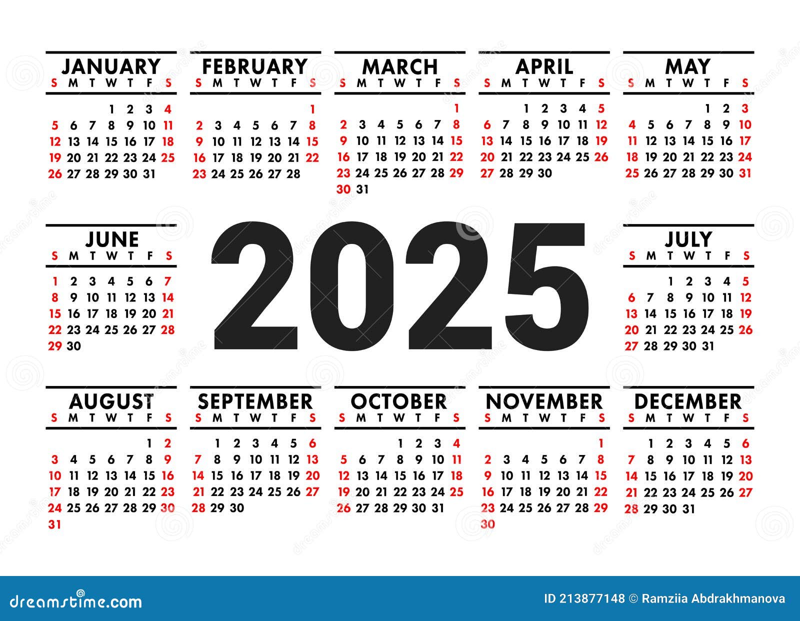 Kalender 2025. Engels Model Voor Horizontale Vectorwand of Zakkalender