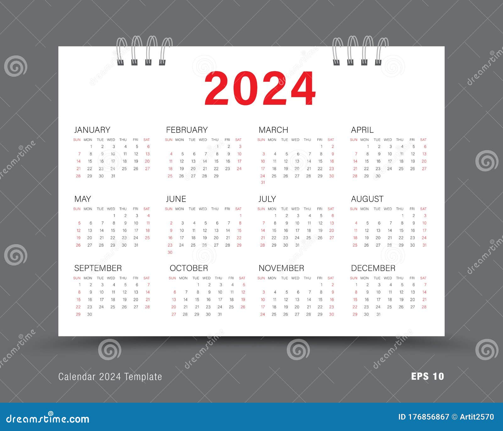 Kalender 2024 Indeling Van De Sjabloon 12 Maanden Jaarlijkse Kalender