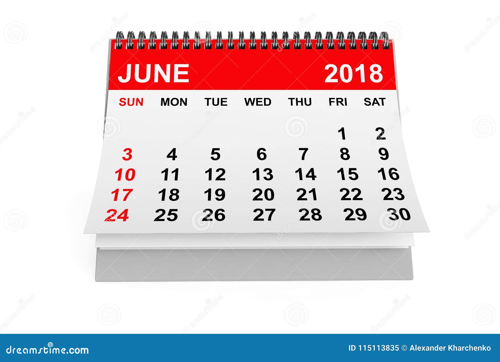 Kalender Juni 2018 Het 3D Teruggeven Stock Illustratie - Illustration Of Notitieboekje, Bureau: 115113835
