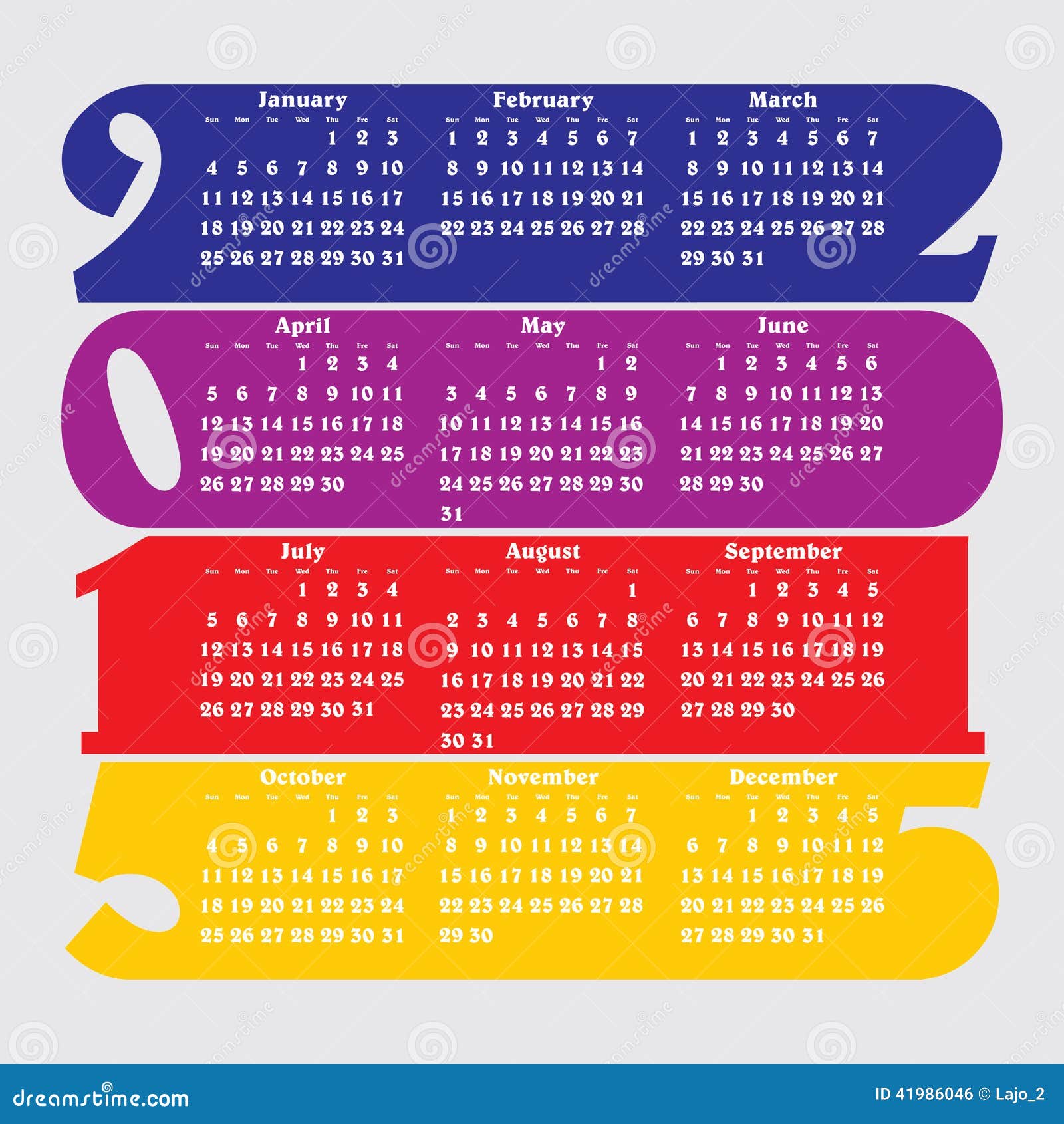 Kalender 2015 Mit Flachen Zahlen Und Langen Schatten Vektor Abbildung