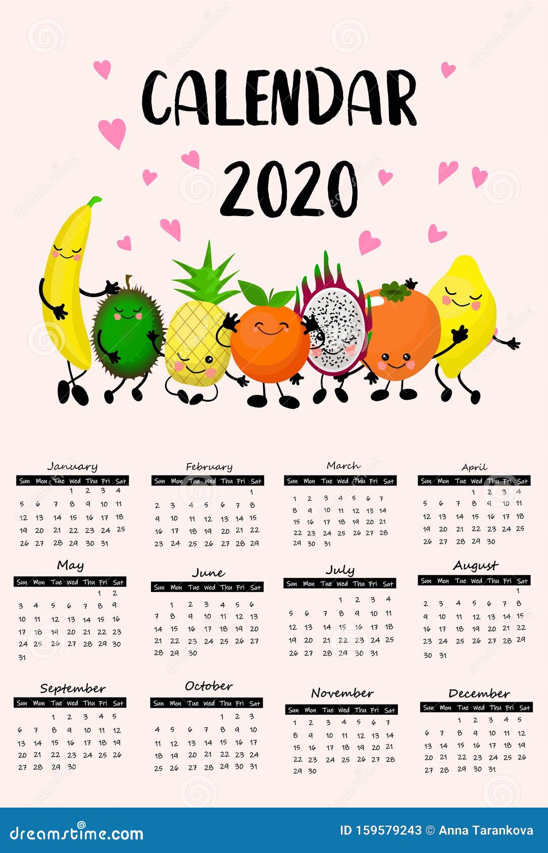 Kalender 2020 Mit Lustigen Zeichen Planer Für Kinder Wand Oder Tasche  Vektor Abbildung - Illustration von kinder, entzückend: 159579243