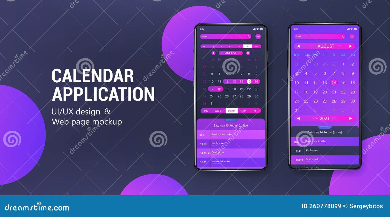 Kalender Mobile App-Mockup Mit Farbverlauf Auf 3D-Smartphone Vektor 