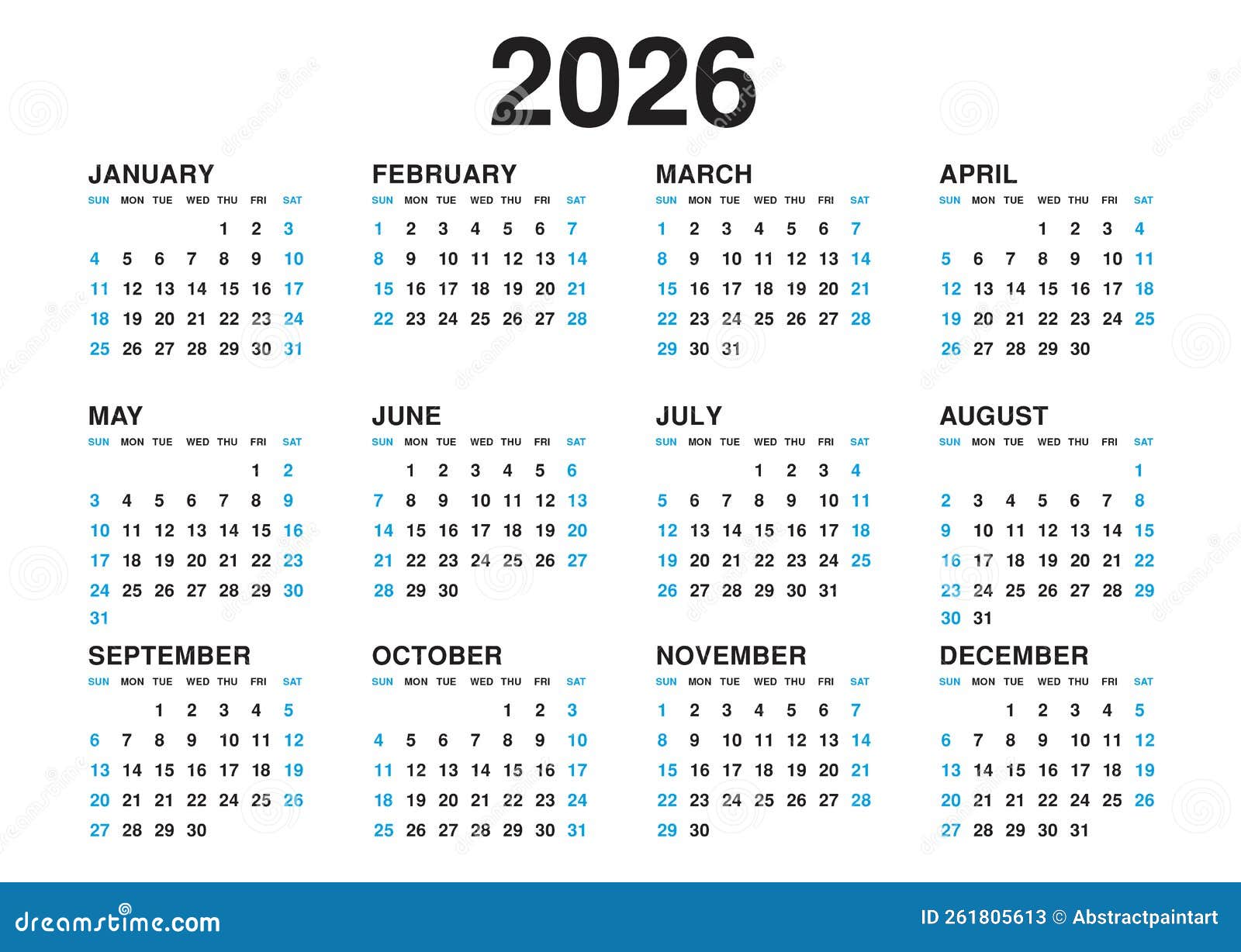 Kalender 2026 Sjabloon Vector Eenvoudige Minimale Ontwerpplanner 2026 ...