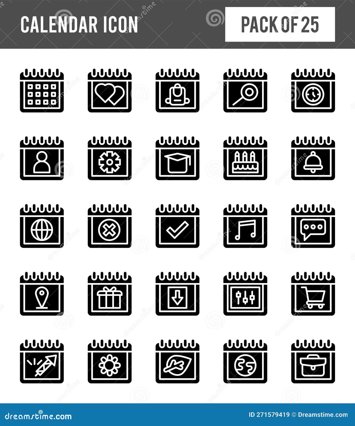 25 Kalender Symbol Pack. Vektorgrafik Vektor Abbildung - Illustration 