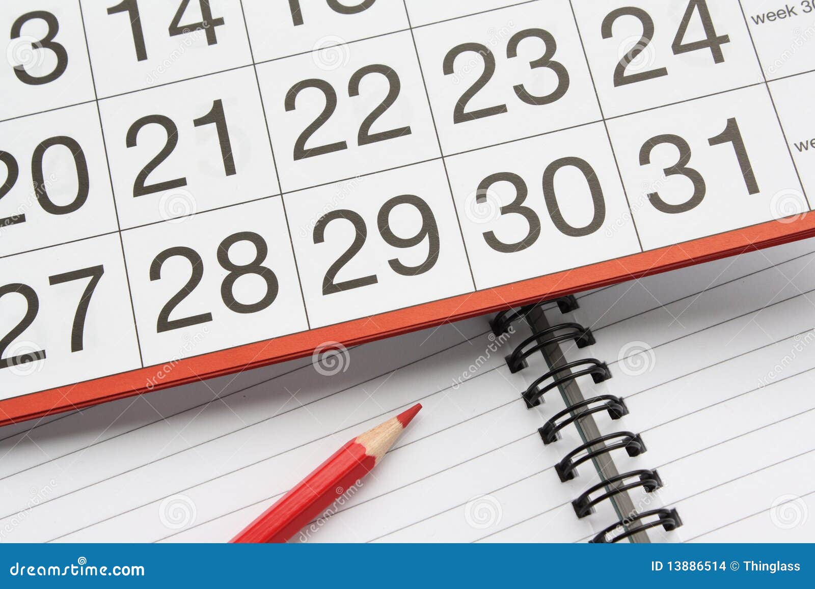 Kalender und Notizbuch stockfoto. Bild von monat, bleistift - 13886514