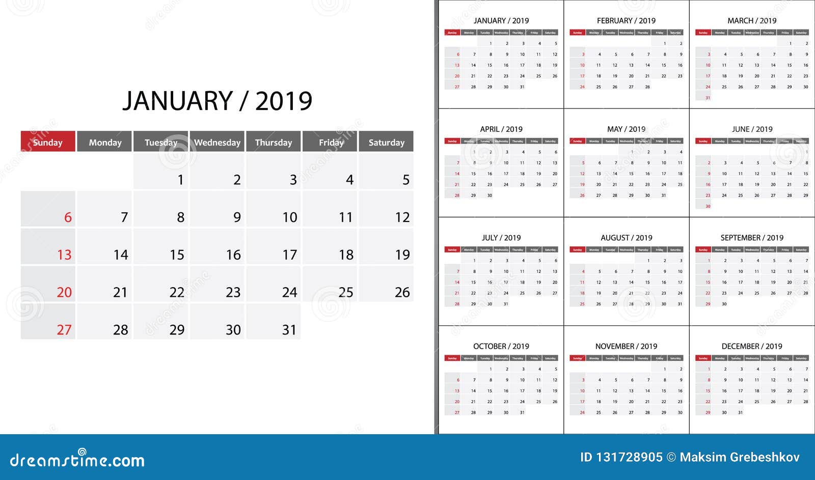 Kalender 2019 Vecka Start På Söndag Stock Illustrationer Augusti Skrivbord Kalender 2019 Mall Veckan Börjar Söndag