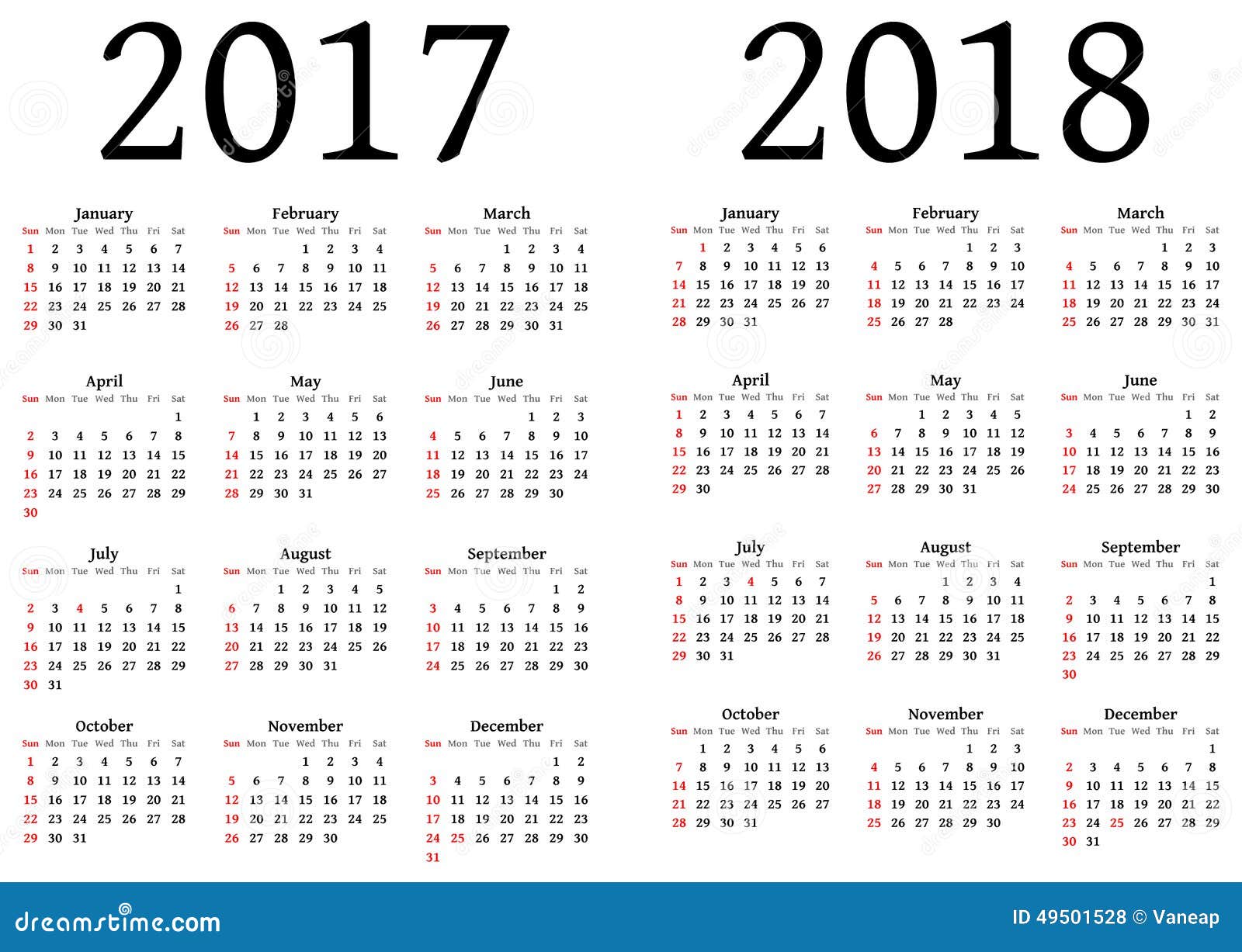 Kalender Voor 2017 En 2018 Vector Illustratie. Illustration Of Duidelijk -  49501528