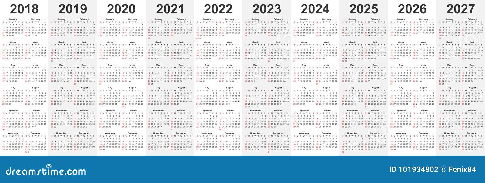 Kalendermalluppsättning För 2018 2019 2020 2021 2022 2023 20