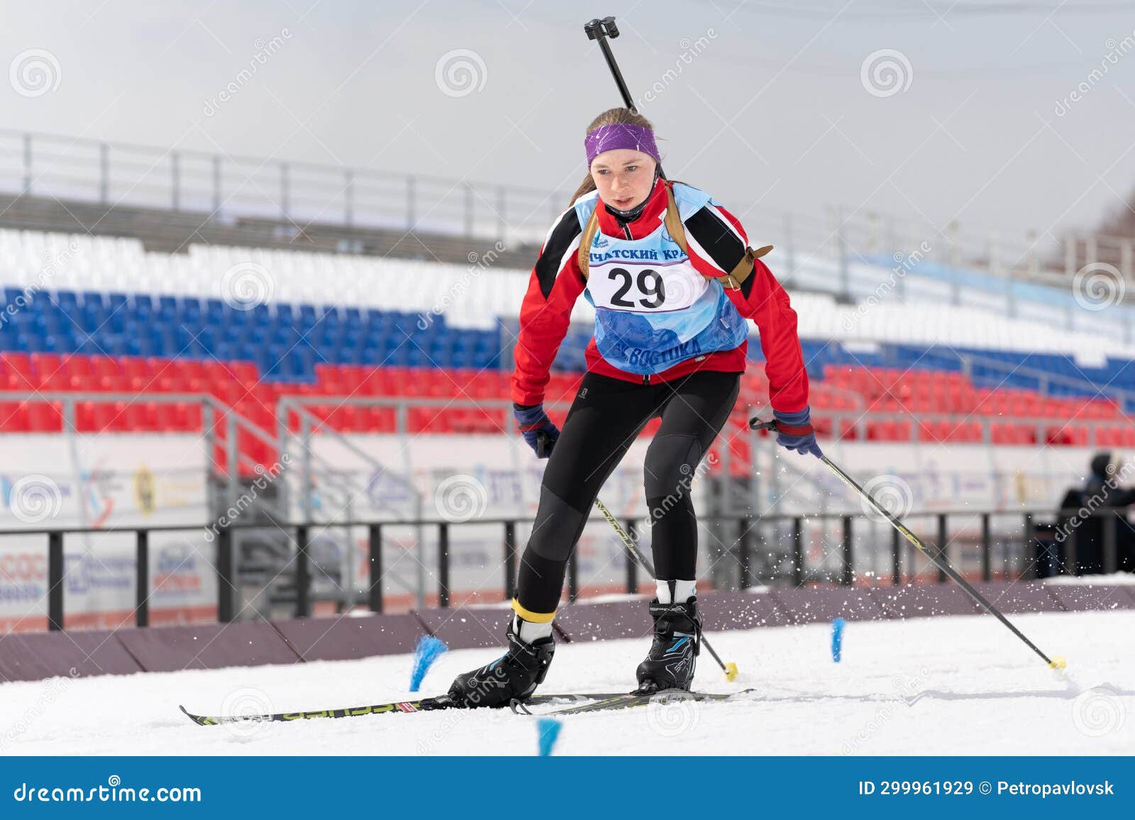 Kamchatka Sportswoman Biathlete Vakhrusheva Valentina Skiing On Distance Biathlon Stadium Open