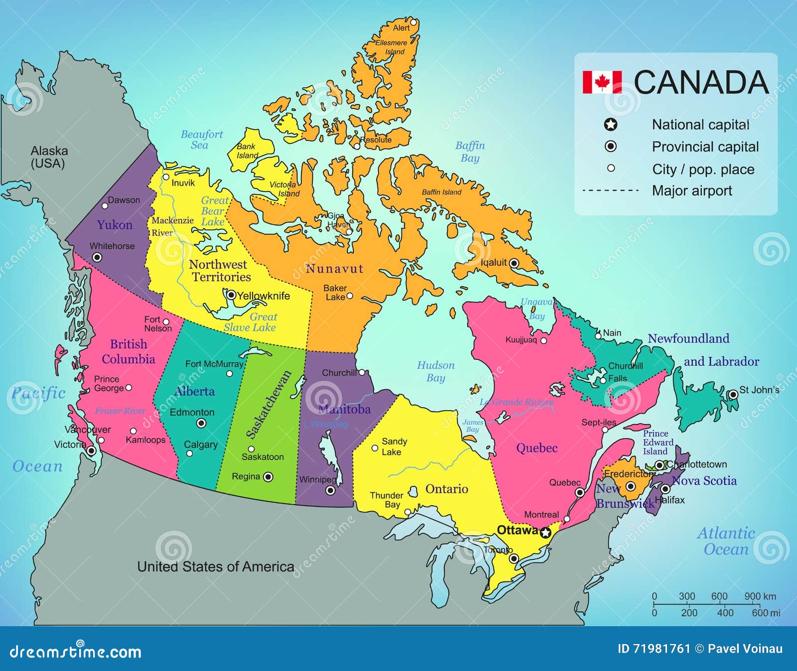 Kanada-Karte Mit Provinzen Alle Gebiete Sind Auswählbar Vektor Stock