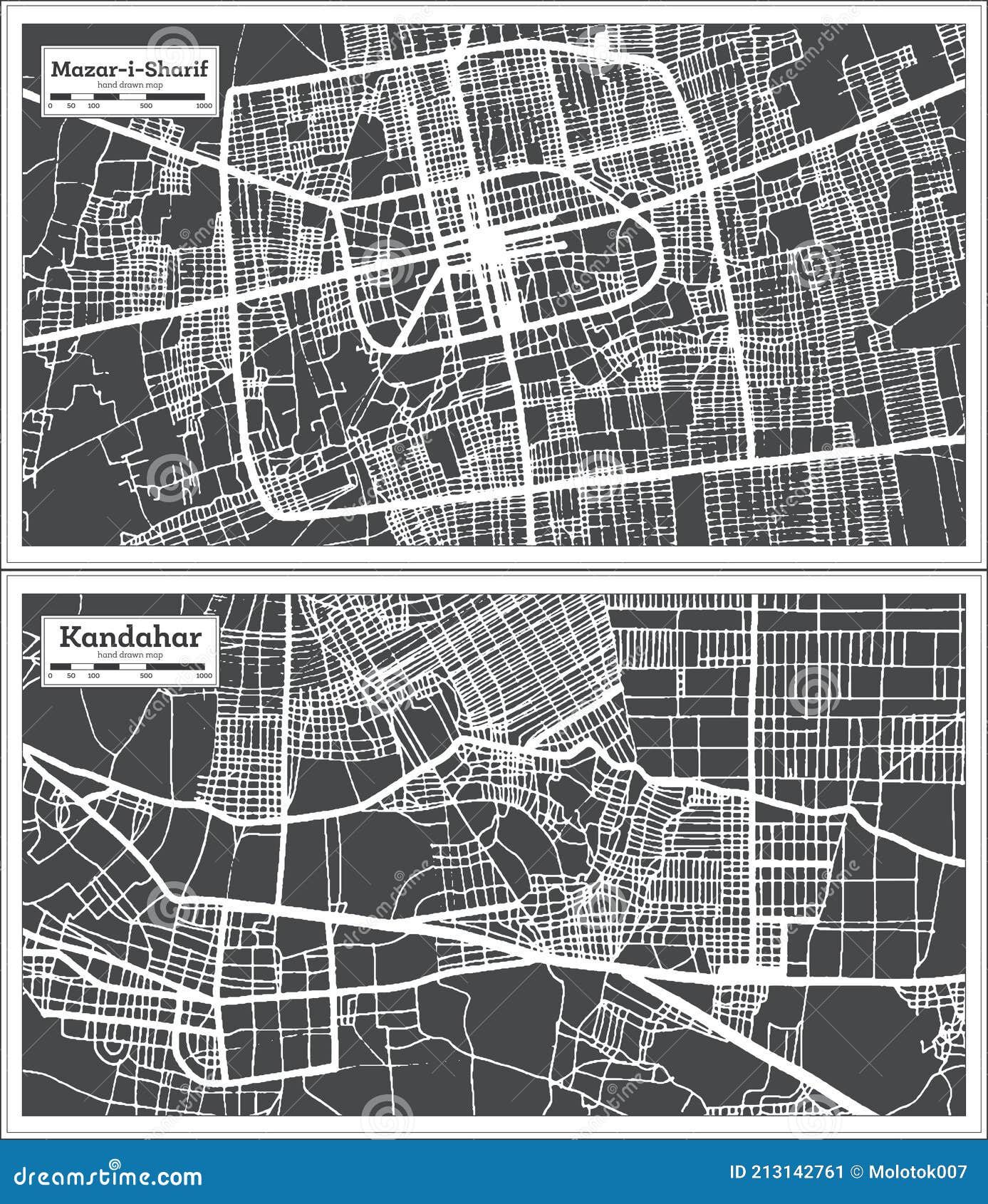 kandahar and mazar-i-sharif afghanistan city map set
